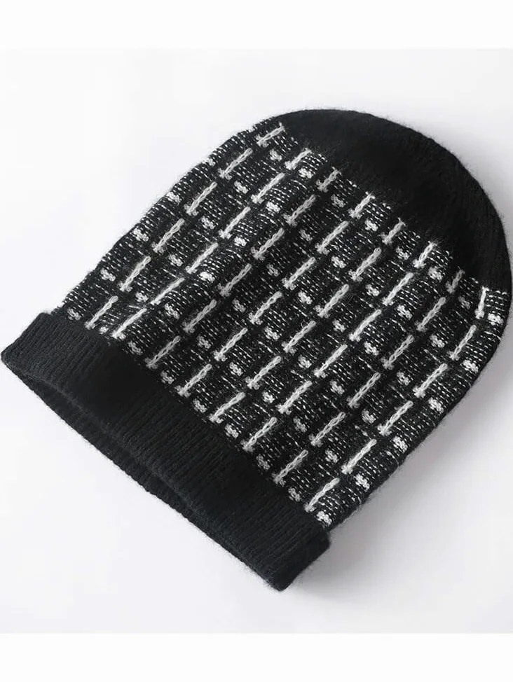 Kaszmirowa czapka zimowa damska ciepła czapka outdoorowa czapka beanie dzianinowa krata w paski kaszmirowa czapka zabezpieczająca