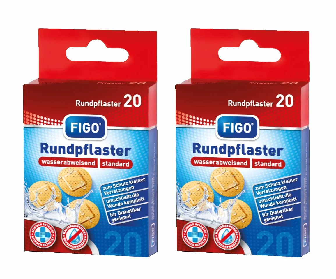 Figo Opakowanie 20 plastrów okrągłych w kolorze cielistym, z notatnikiem varivendo (40 plastrów)