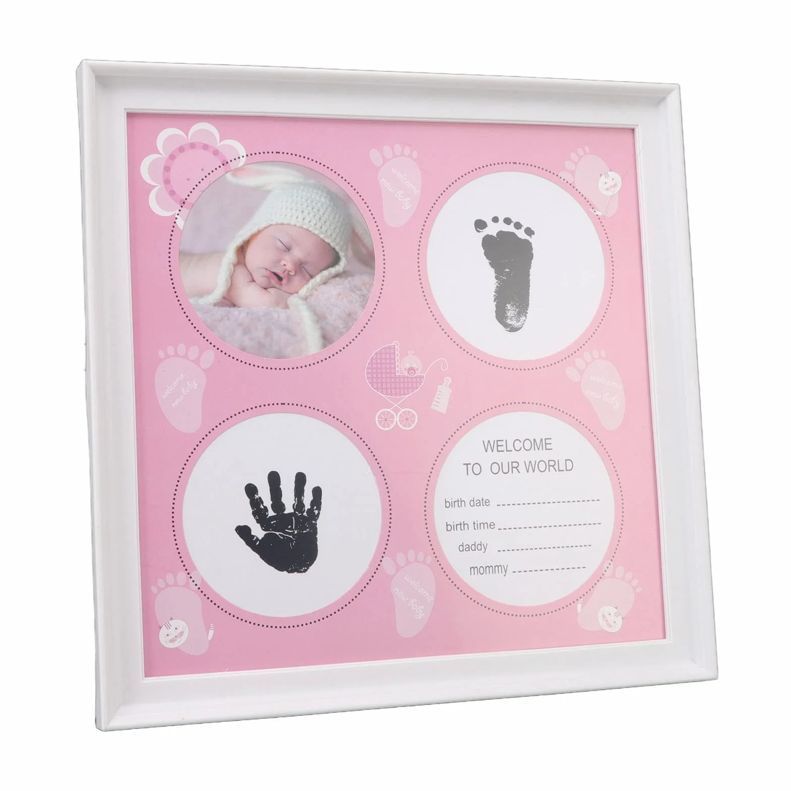 BORDSTRACT Baby Handprints And Footprints Ramka Na Zdjęcia, Prezent Dla Noworodka, Pamiątka Dla Chłopca I Dziewczynki Milestone Ramka Na Zdjęcia Dla Noworodków, Dekoracja Pokoju(Różowy)