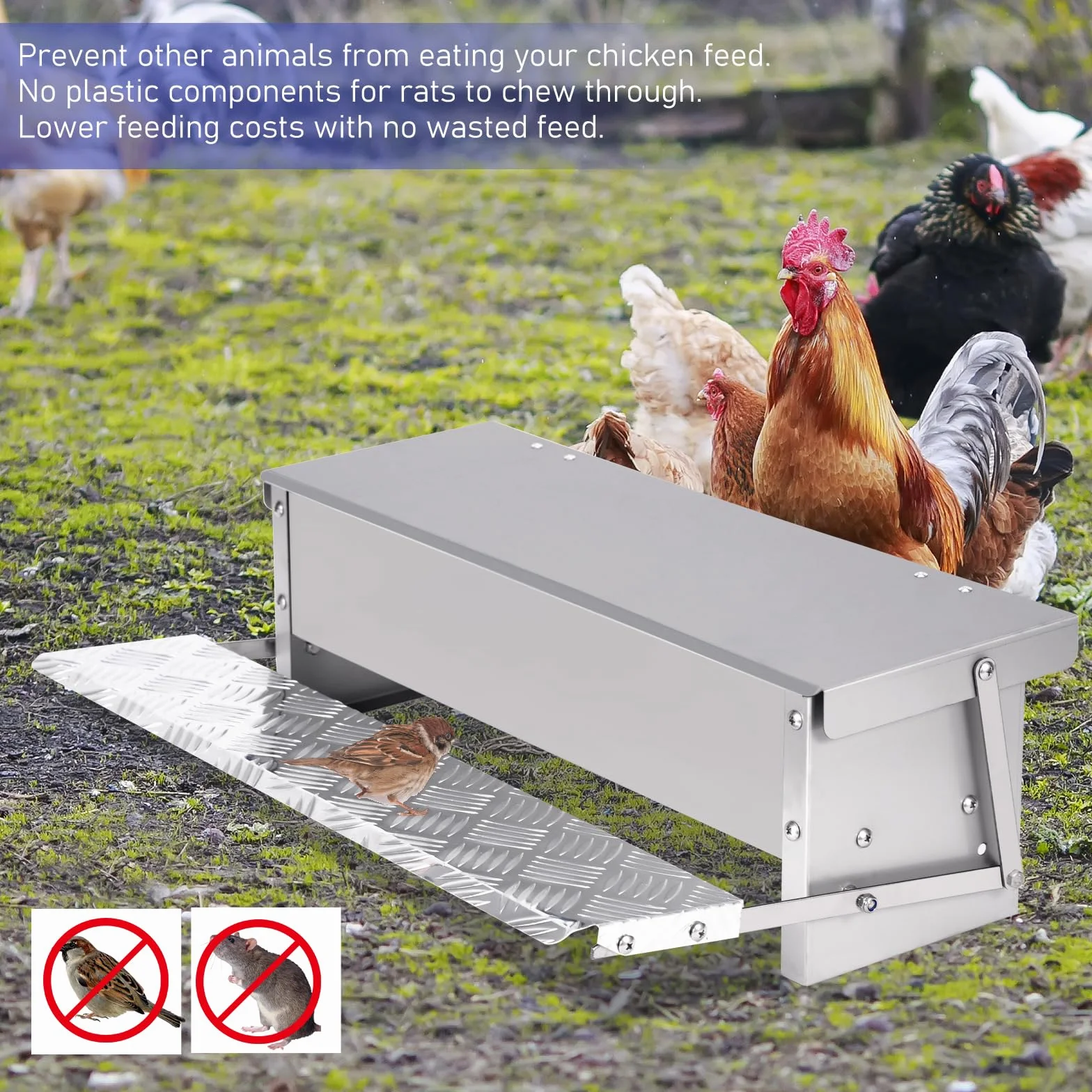 Automatyczny podajnik dla kurczaków, 5 kg, korytko, bez odpadów, stal nierdzewna, samoczynne otwieranie