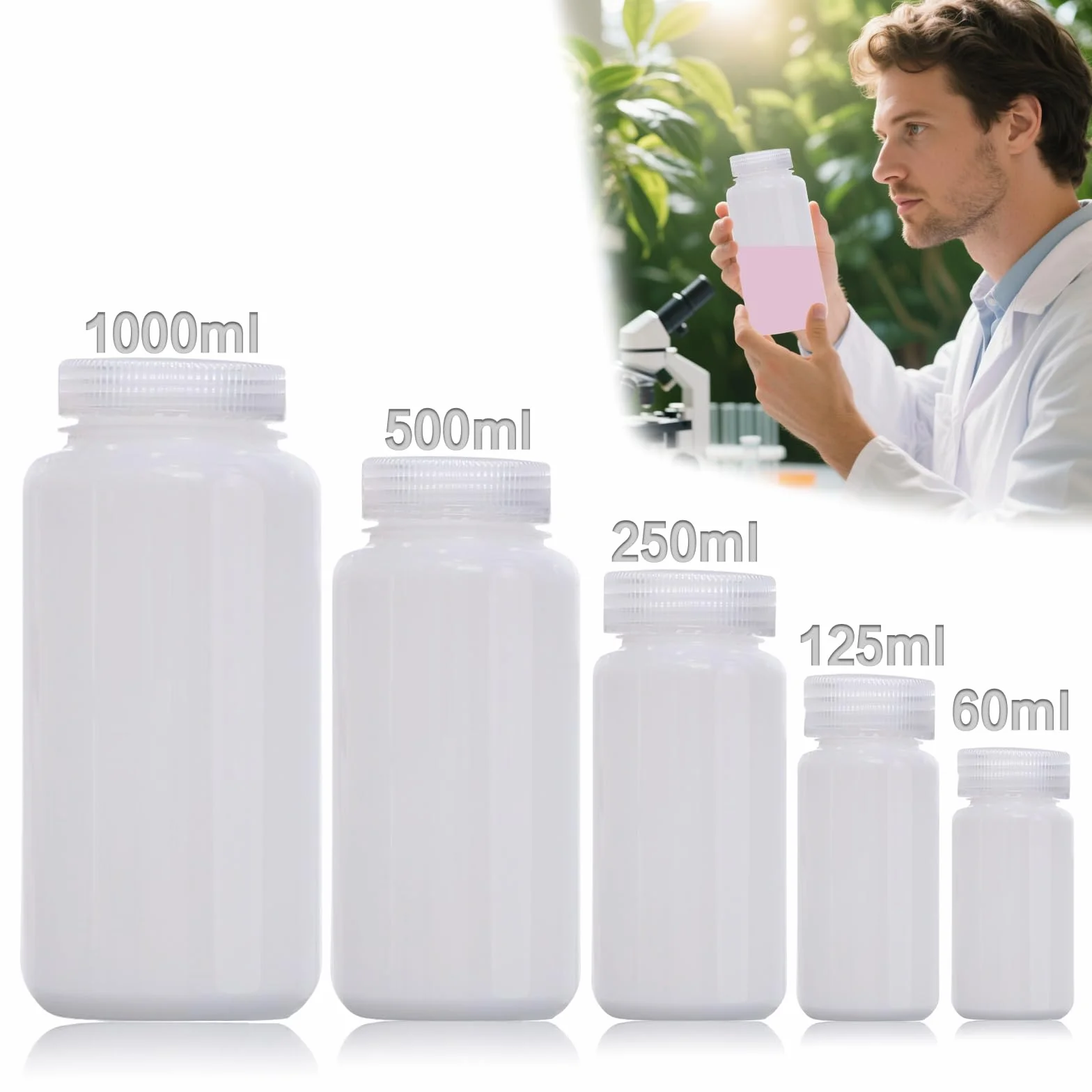 Butelka laboratoryjna HDPE 125ml szerokoszyjkowa pusta z bezpiecznym zamknięciem 4 sztuki