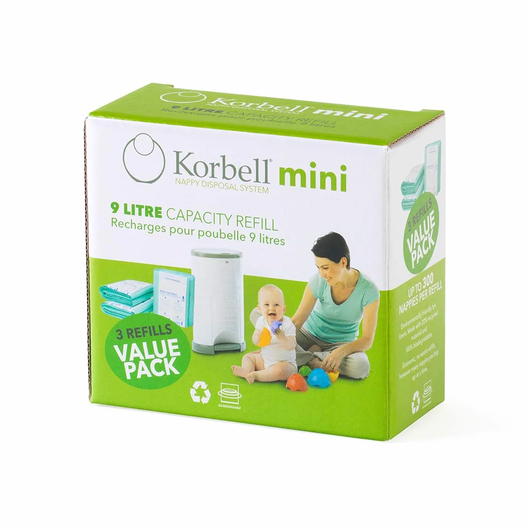 Korbell T-KOR-220DR3B Opakowania Uzupełniające do Pojemnika na Pieluchy, Zielony, 9 L