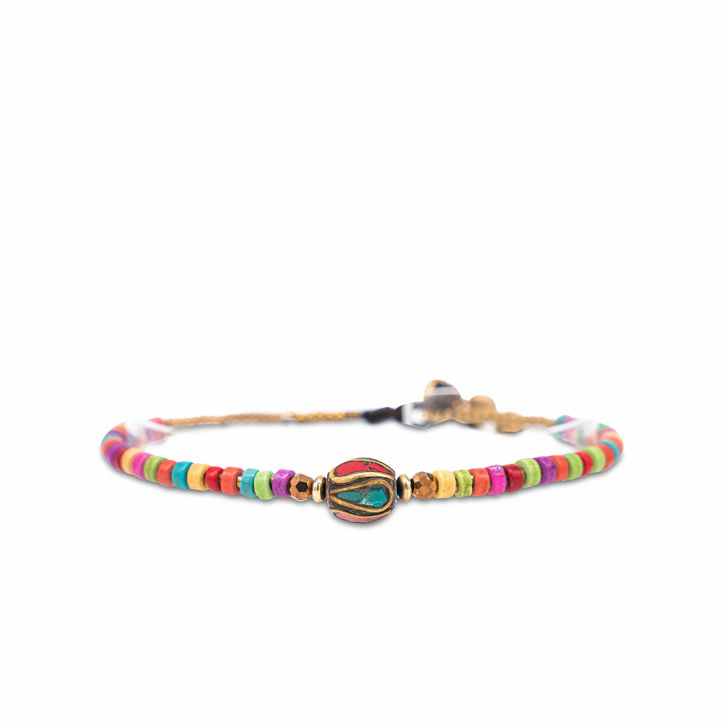 Made by Nami Bransoletka na Nogę Wodoodporna - Anklet Orientalne Perły Boho Hippie Handmade Regulowana 23-24cm