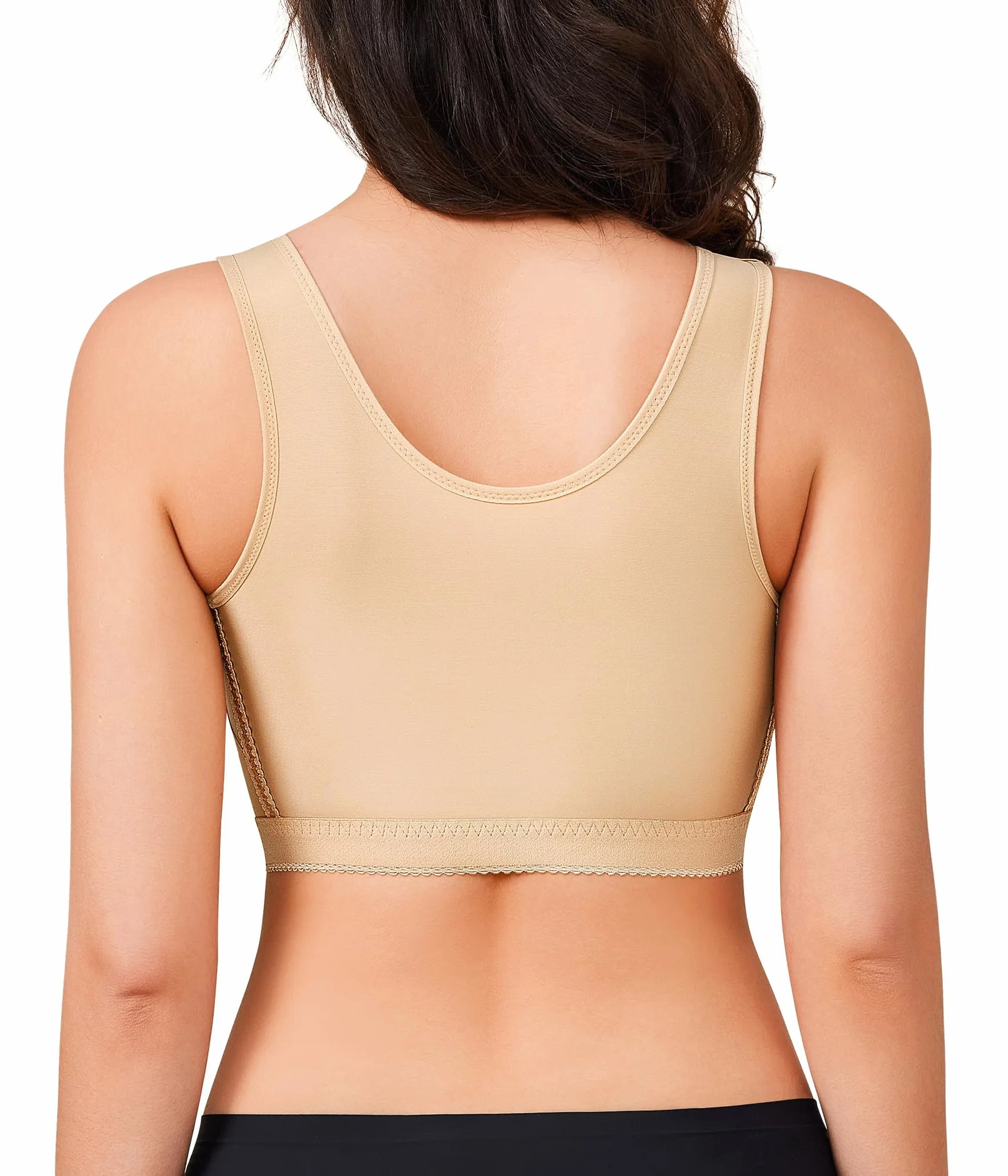 BRABIC Women's Front Closure Bra Post-Surgery Posture Corrector Shaper Tops with Breast Support Band (Beige, L)