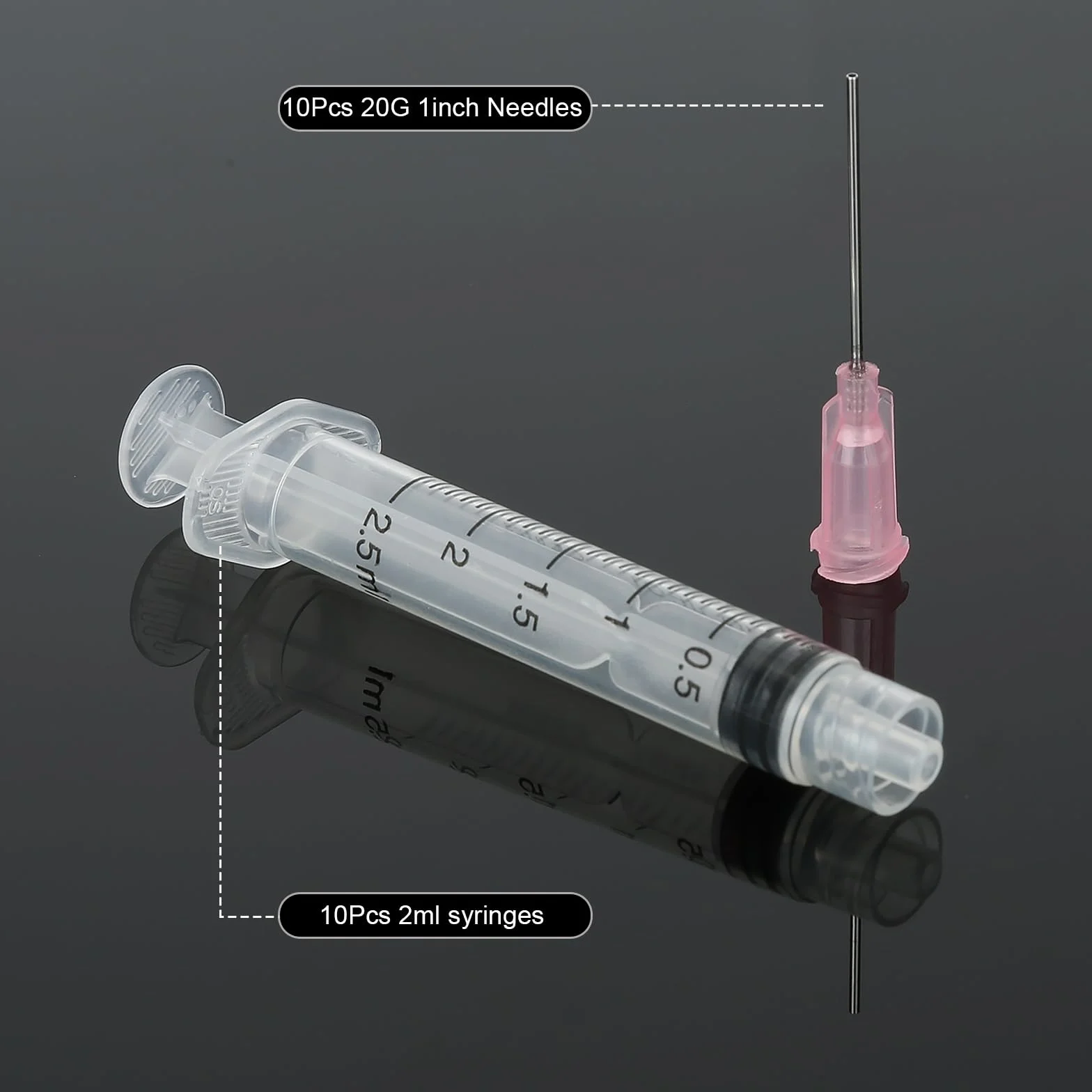 Zestaw strzykawek 2 ml z tępymi igłami 20 g, 10 sztuk, pojedynczo sterylnie uszczelnione tworzywo sztuczne, wielokrotnego użytku, mała plastikowa strzykawka do samodzielnego napełniania, do zastosowań