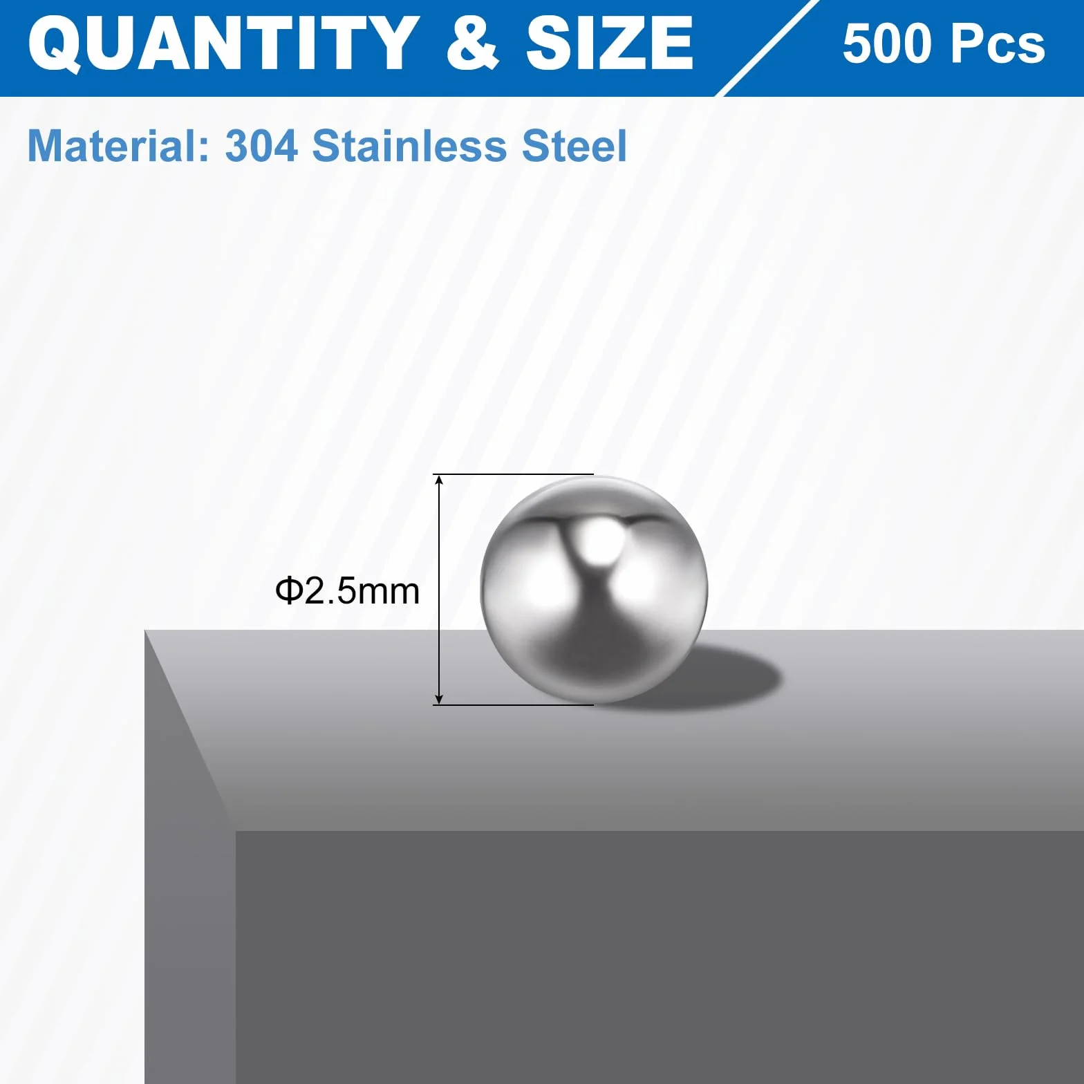 QUARKZMAN Łożyska kulkowe 2,5 mm 3/32" 500 szt. 304 stal nierdzewna G100 precyzyjne kulki metryczne do łożysk rolkowych szuflad prowadnic rowerowych