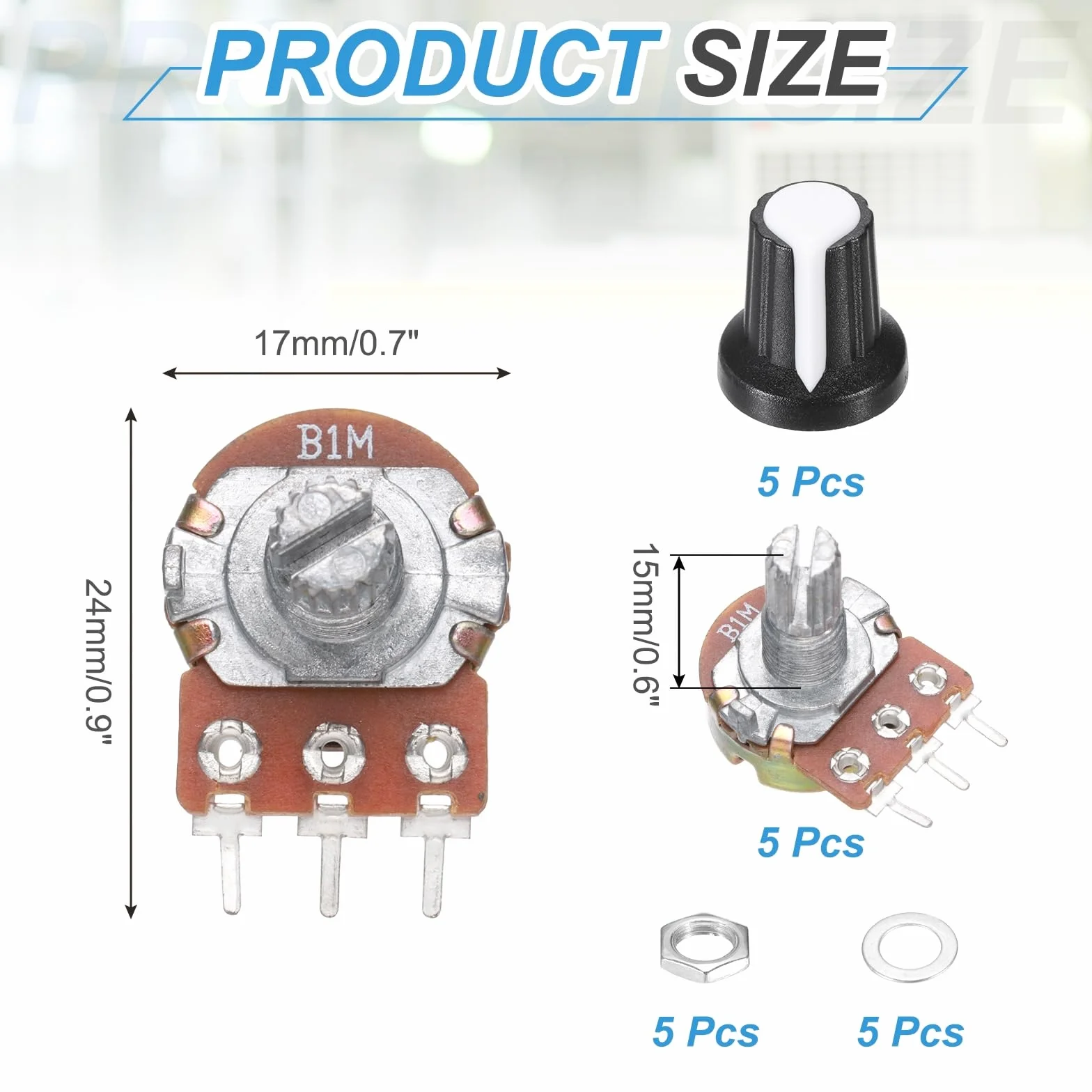 QUARKZMAN 5 szt. WH-148 3-pinowy potencjometr B1M Ohm liniowy potencjometr obrotowy XH2.54 Opór zmienny potencjometr z 5 plastikowymi przyciskami do sprzętu audio, elektroniki