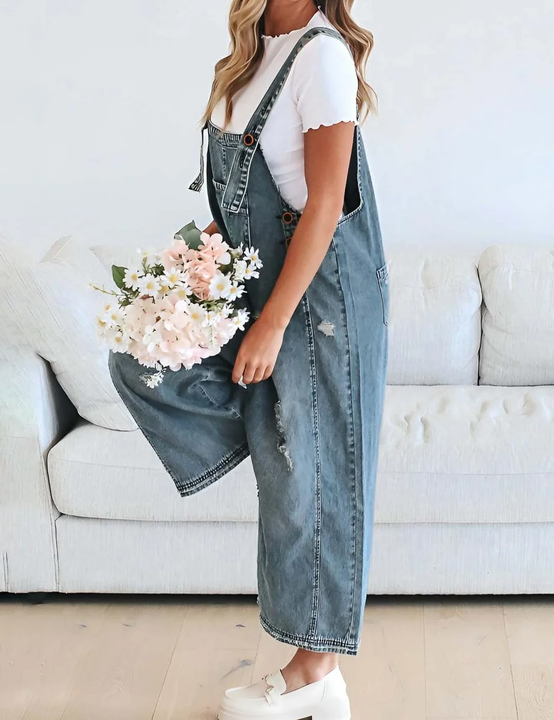 Damskie spodnie ogrodniczki w stylu vintage, denim, luźne, rozproszone, regulowane, baggy harem, kombinezon, spodnie