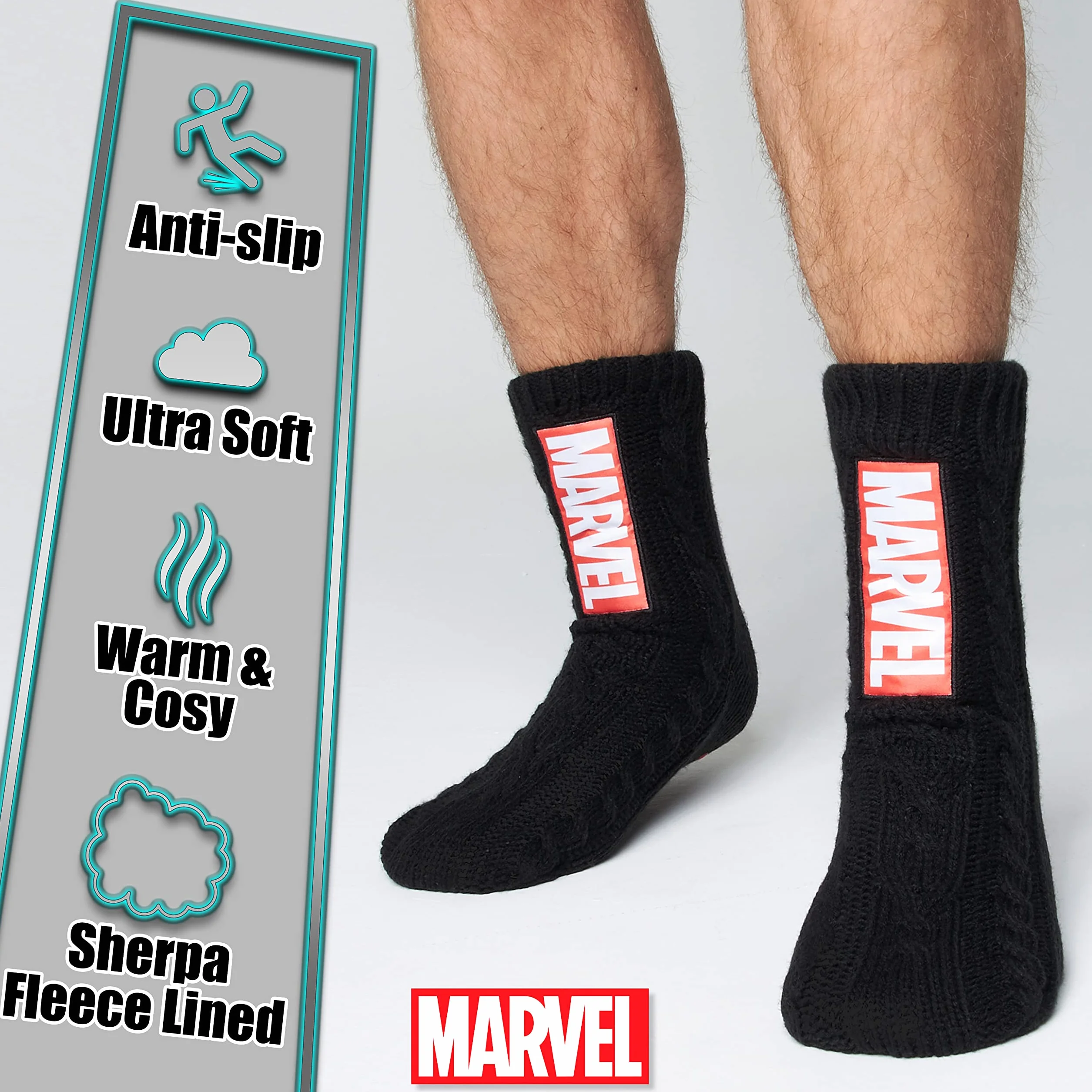 Marvel Puszyste skarpetki męskie Thor Black Panther ciepłe z dzianiny