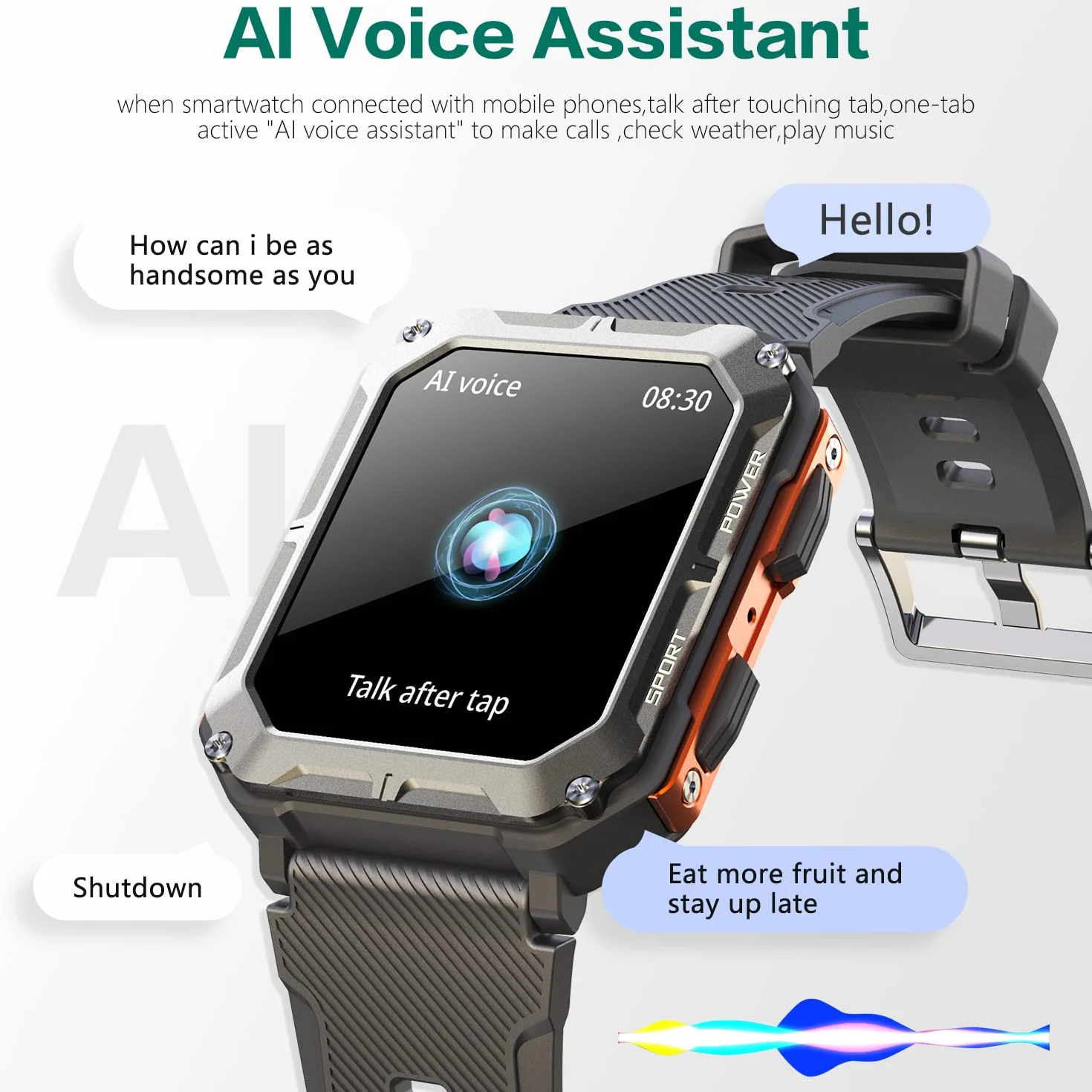 smartwatch męski z asystentem głosowym Bluetooth 1,81 cala IP68 dla Android iOS