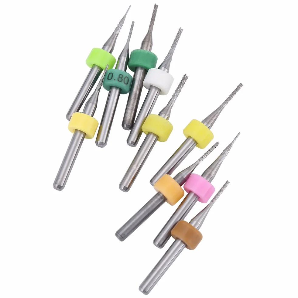 1/8 cala Stalowe obrotowe frezy do grawerowania z węglików spiekanych do PCB CNC SMT 0,5/0,6/0,7/0,8/0,9/1,0/1,1/1,2/1,3/1,4 mm 10 sztuk