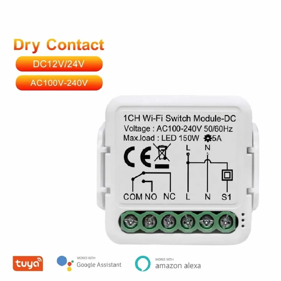 1 kanał DC12 V 24 V AC 100-240 V Tuya Smart Life app suchy kontakt WiFi Smart przekaźnik moduł przełączający, współpraca z Alexa Google Home