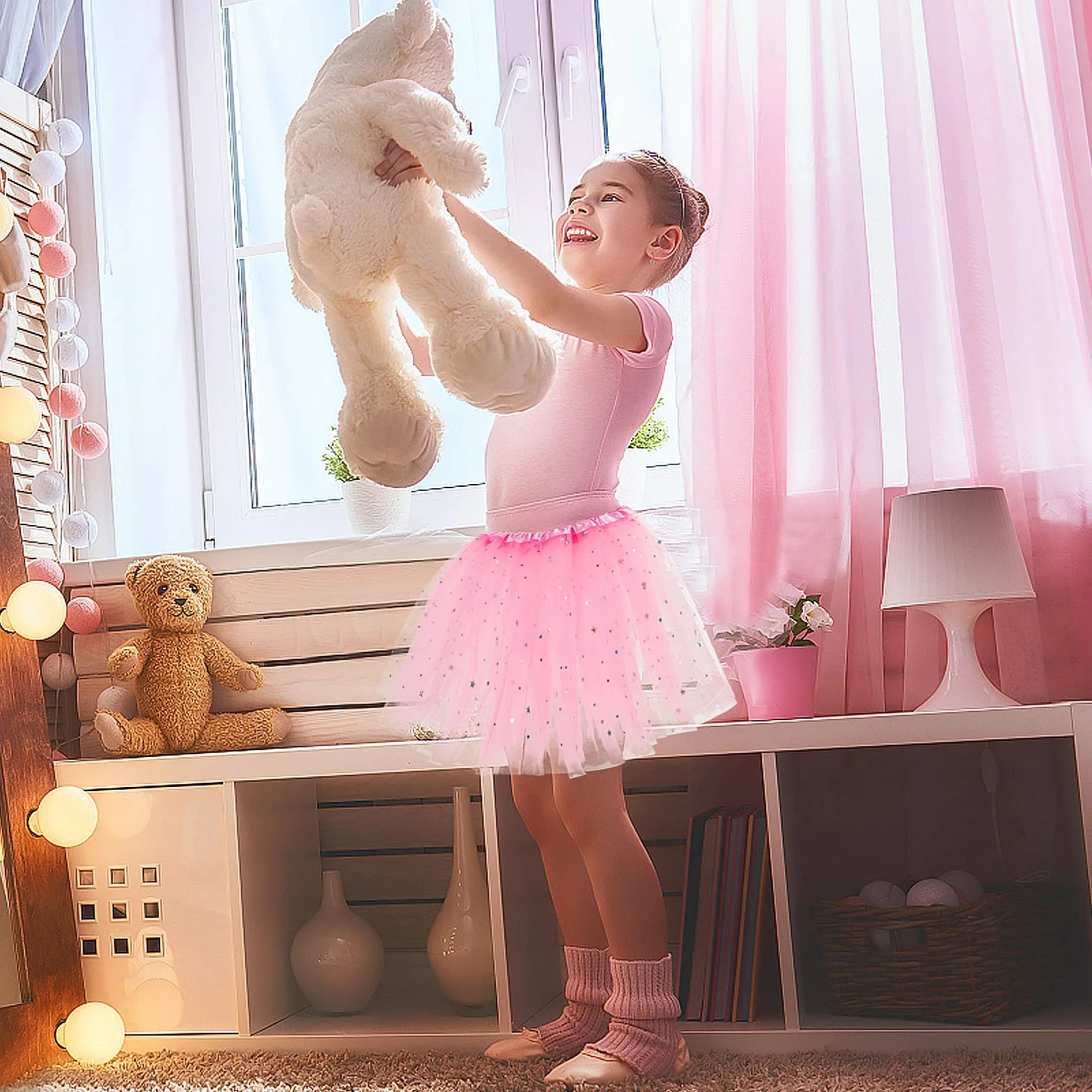 Sibba Sparkle Tutu spódnica do tańca, 3 warstwy tiulu, cekiny, gwiazdki, spódnica, do odgrywania ról, urodziny, dla księżniczki, na imprezę, dla dziewczynek w wieku 2-7 lat, sportowa odzież