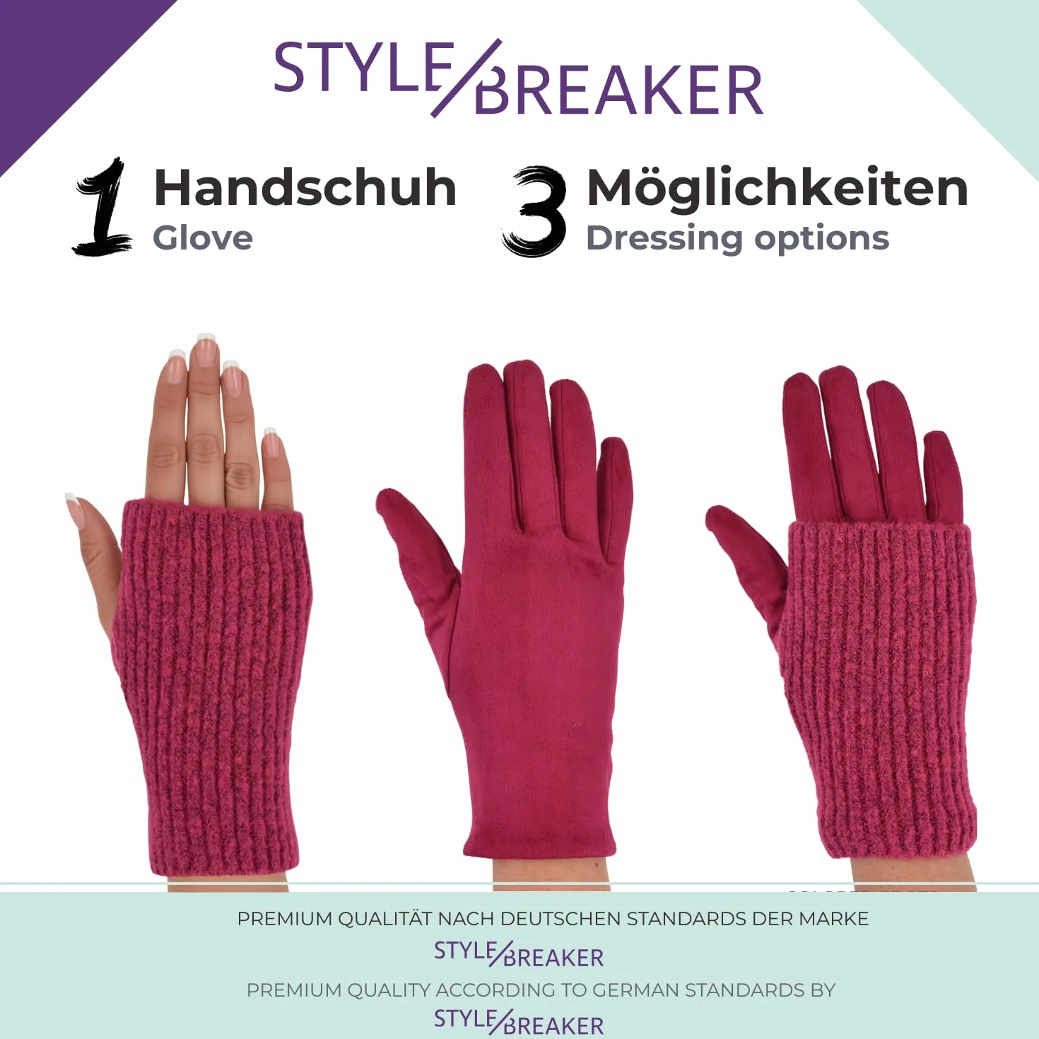 styleBREAKER Damskie rękawiczki dotykowe z dzianiny, zdejmowane mankiety, ciepłe zimowe
