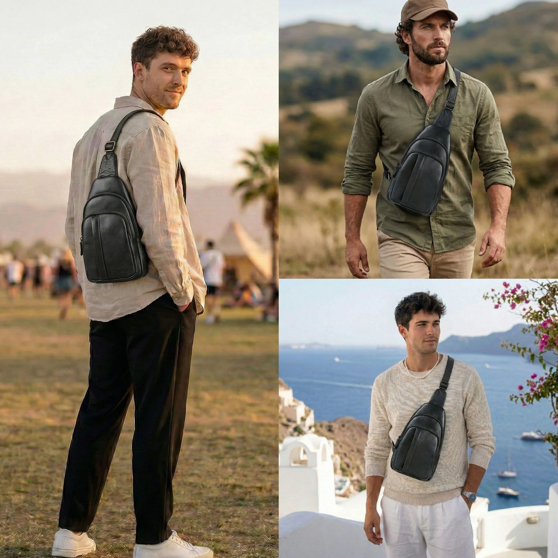 STILORD "Jakob" Duża Skórzana Torba Sling Dla Mężczyzn Saszetka Na Klatkę Piersiową Crossbody Torba Na Ramię Z Karabińczykiem I Kieszenią Antykradzieżową Kolor:czarny