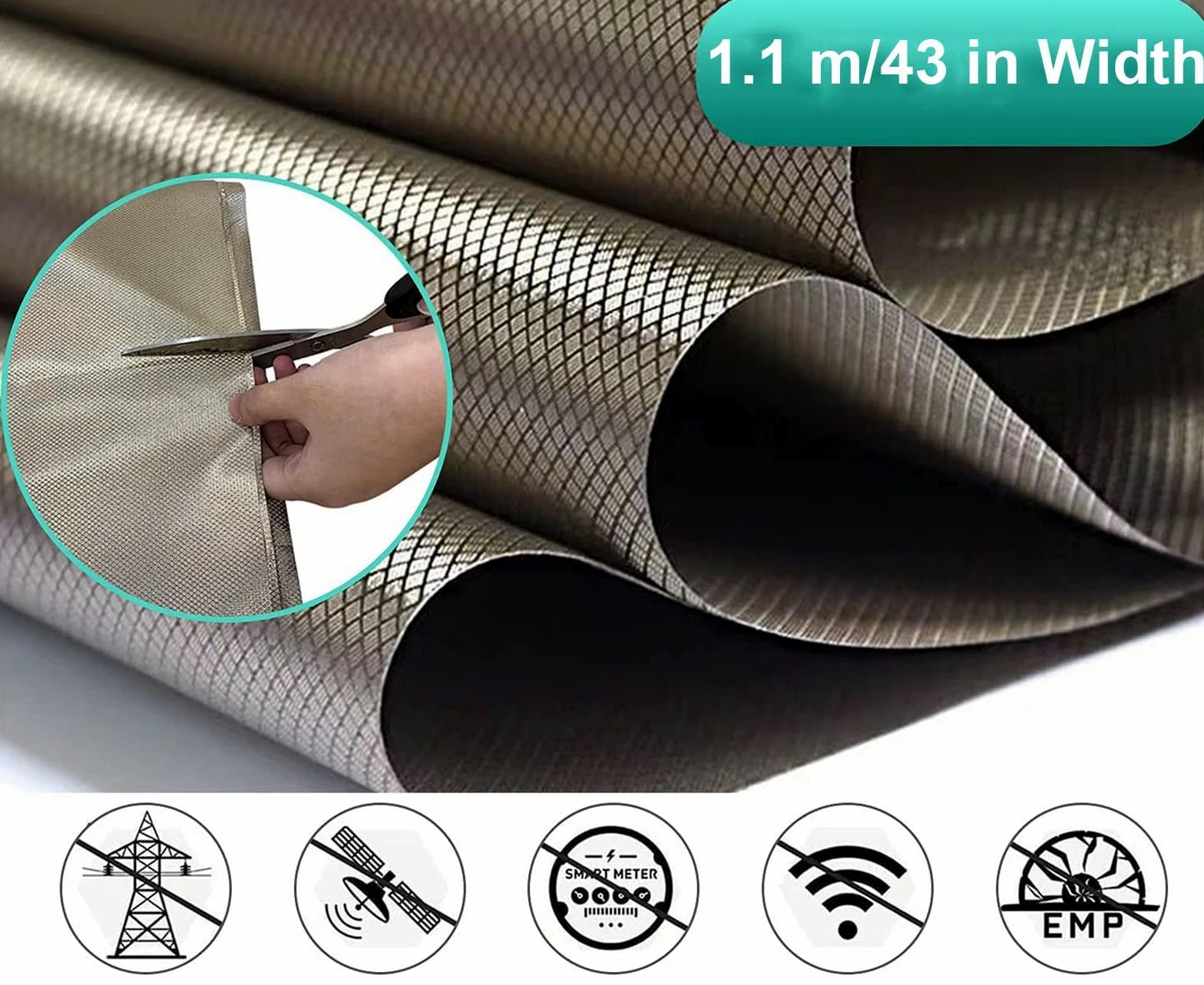 Faraday materiał Emf ekranowanie materiał ochronny RFID elektrosmogu ekranowanie tkanina RF Wi-Fi Bluetooth GPS ochrona przed promieniowaniem do przewodzących okładzin hamulcowych (kolor: srebrny,