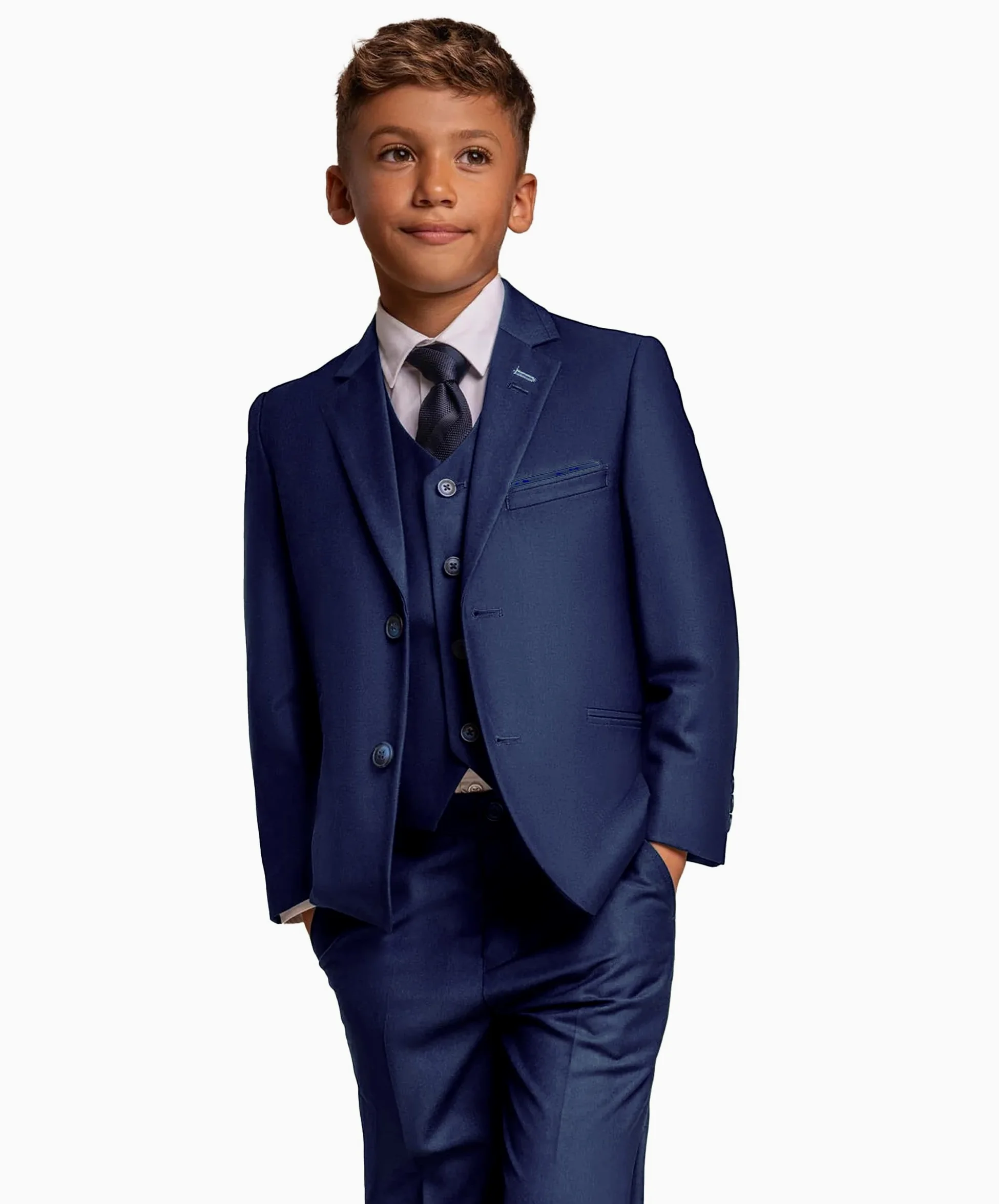 Cavani Formalny garnitur chłopięcy o wąskim kroju, Pageboy na wesele, studniówkę, komunię, wiek od 1 do 15 lat, 6-częściowy kombinezon chłopięcy, królewski błękit, 5 lat