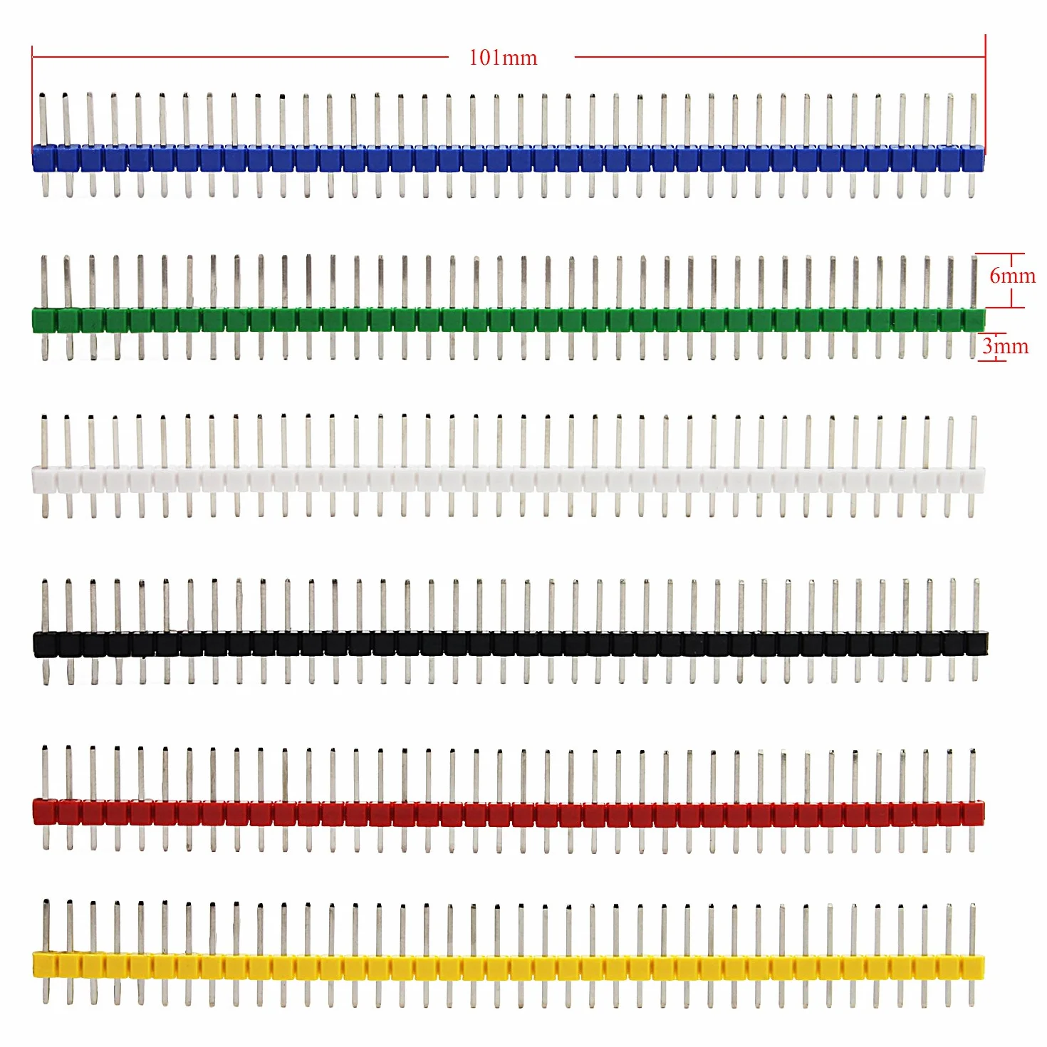Aussel 6 kolorów 2,54 mm łamliwy nagłówek pinowy płytka PCB jednorzędowy 40-pinowy męski nagłówek złącze do Arduino Shield opakowanie 60 sztuk (PIN-6C-60PCS)