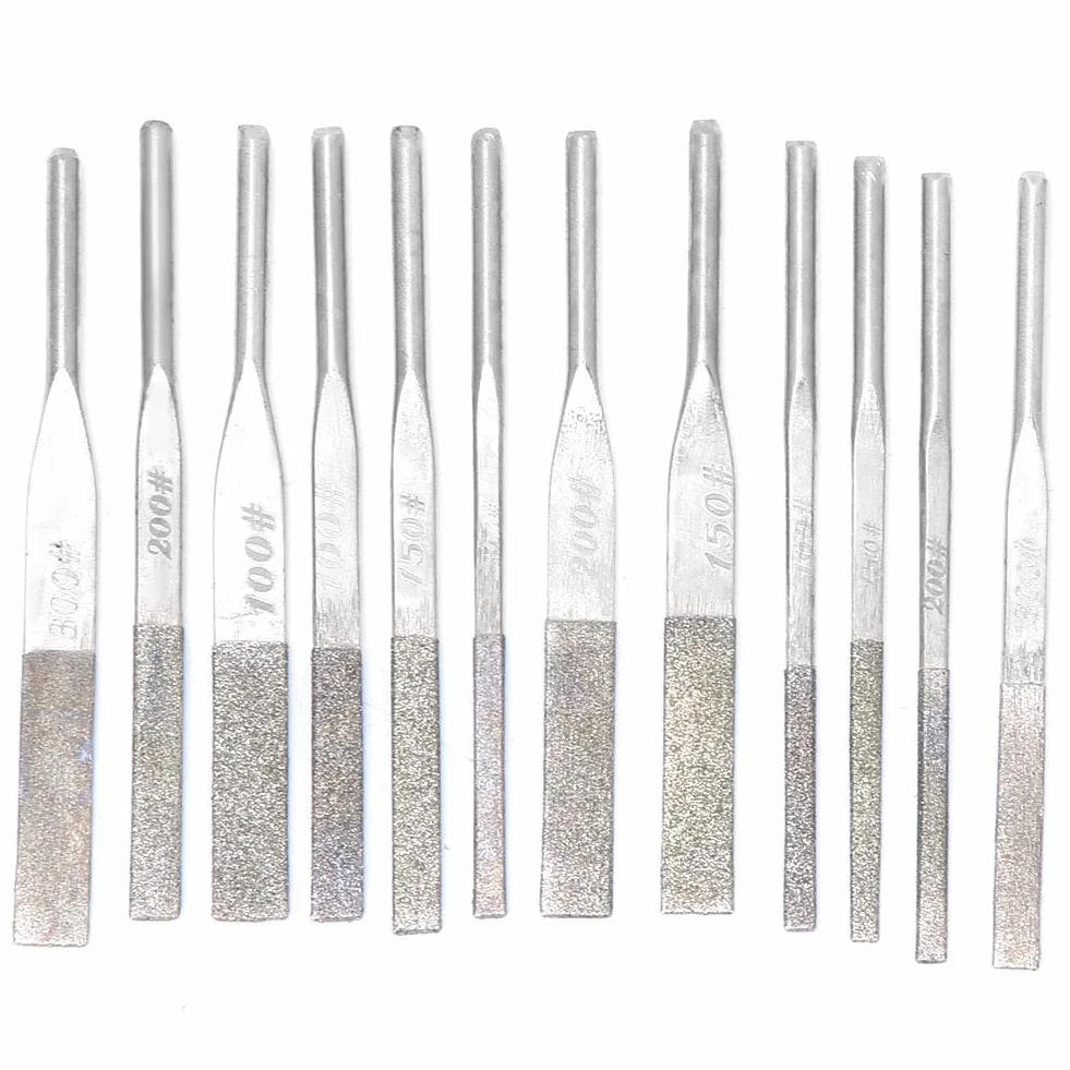 Zestaw Pilników Diamentowych, Pilniki do Metalu Zestaw Pilników do Stali Zestaw Pilników Igłowych, 12 szt. Pilniki Diamentowe Maszynowe z Chwytem 3 Mm do Szlifowania Tłokowego,