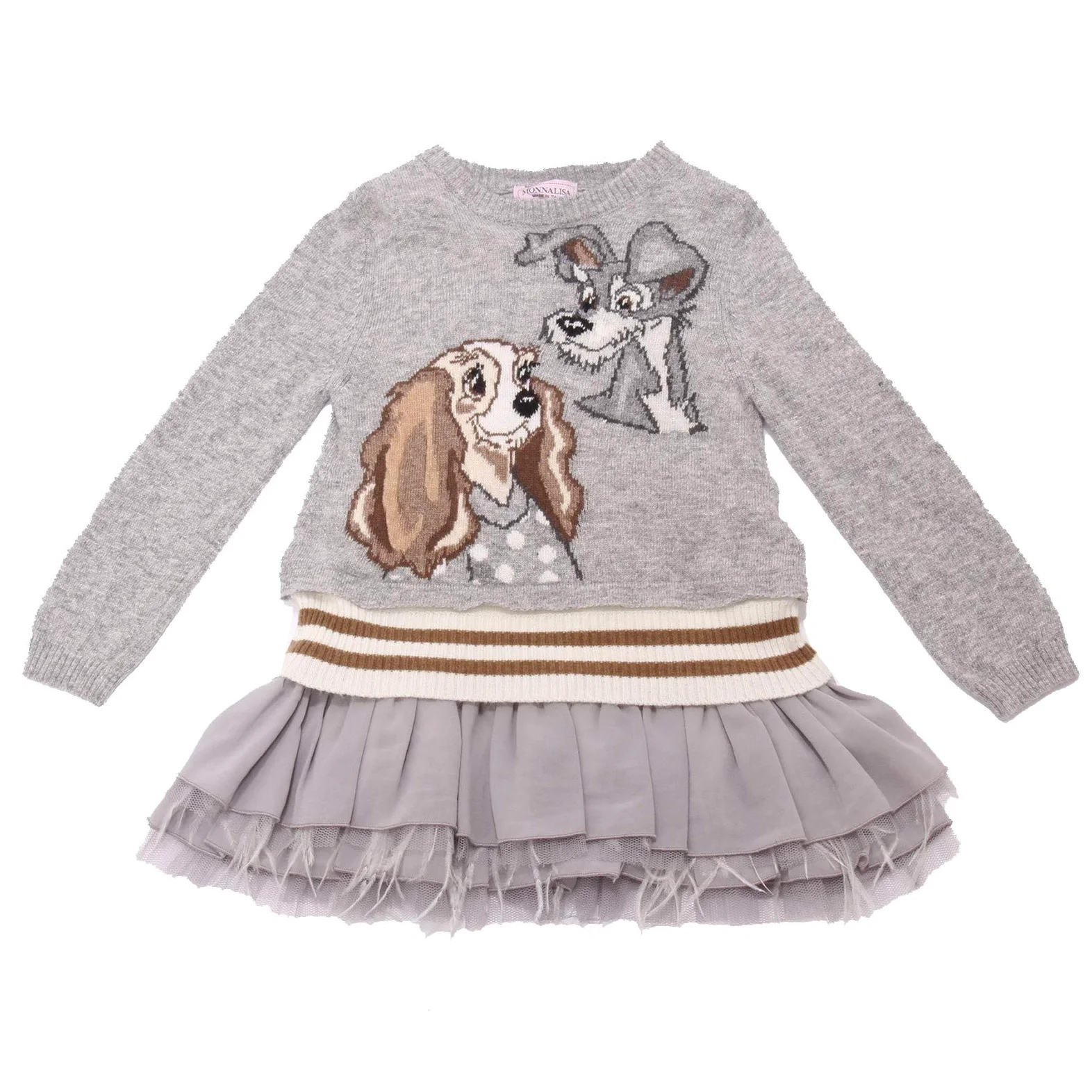 6794AD abito bimba girl MONNALISA grey cotton 2 in 1 dress kids