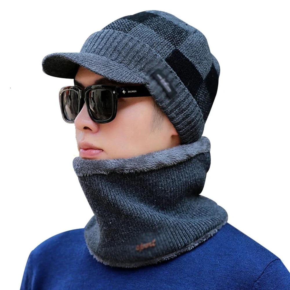 Czapki męskie czapki zimowe dla mężczyzn szalik czapka z dzianiny czapka damska czapka zimowa czapka męska Homme Bonnet (kolor: B, rozmiar: 55-62 CM)