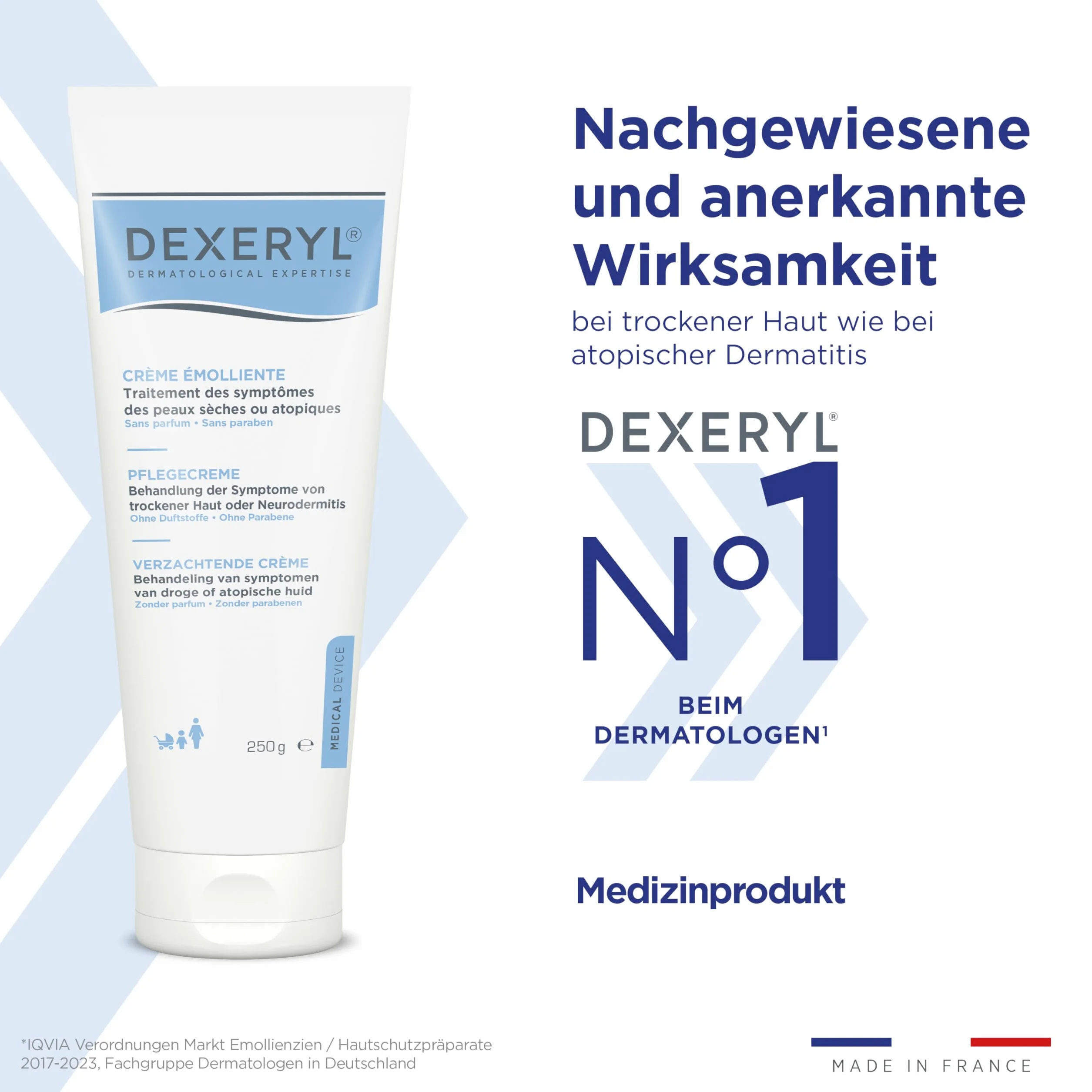 Dexeryl Krem 250 g: pielęgnacja i ochrona suchej skóry, w szczególności w przypadku różnych chorób skóry, takich jak atopowe zapalenie skóry. Nie zawiera perfum i parabenów