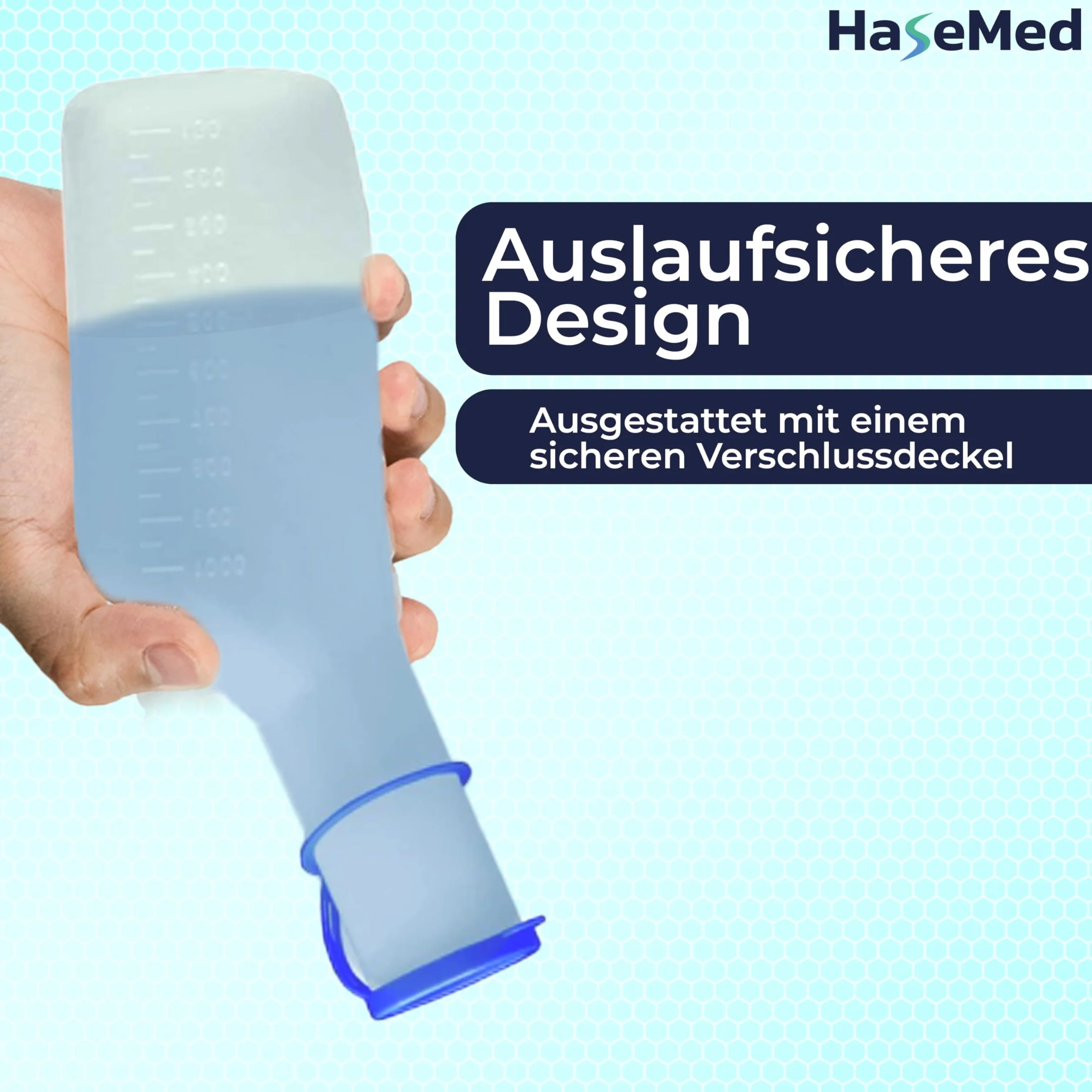 HaseMed butelka na mocz dla mężczyzn – 1000 ml, z pokrywką, 1 sztuka, możliwość autoklawu do 130°C, wykonana z polipropylenu, zabezpieczona przed wyciekiem i higieniczna – idealna do pielęgnacji,
