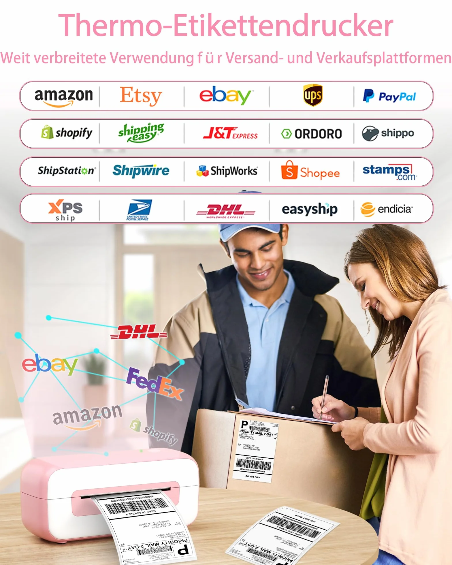 Itari Drukarka etykiet, drukarka termiczna do paczek wysyłkowych - etykiety wysyłkowe drukarki, etykiety, etykiety, etykiety z kodami kreskowymi, drukarka do Amazon Ebay Shopify Zalando Otto DHL