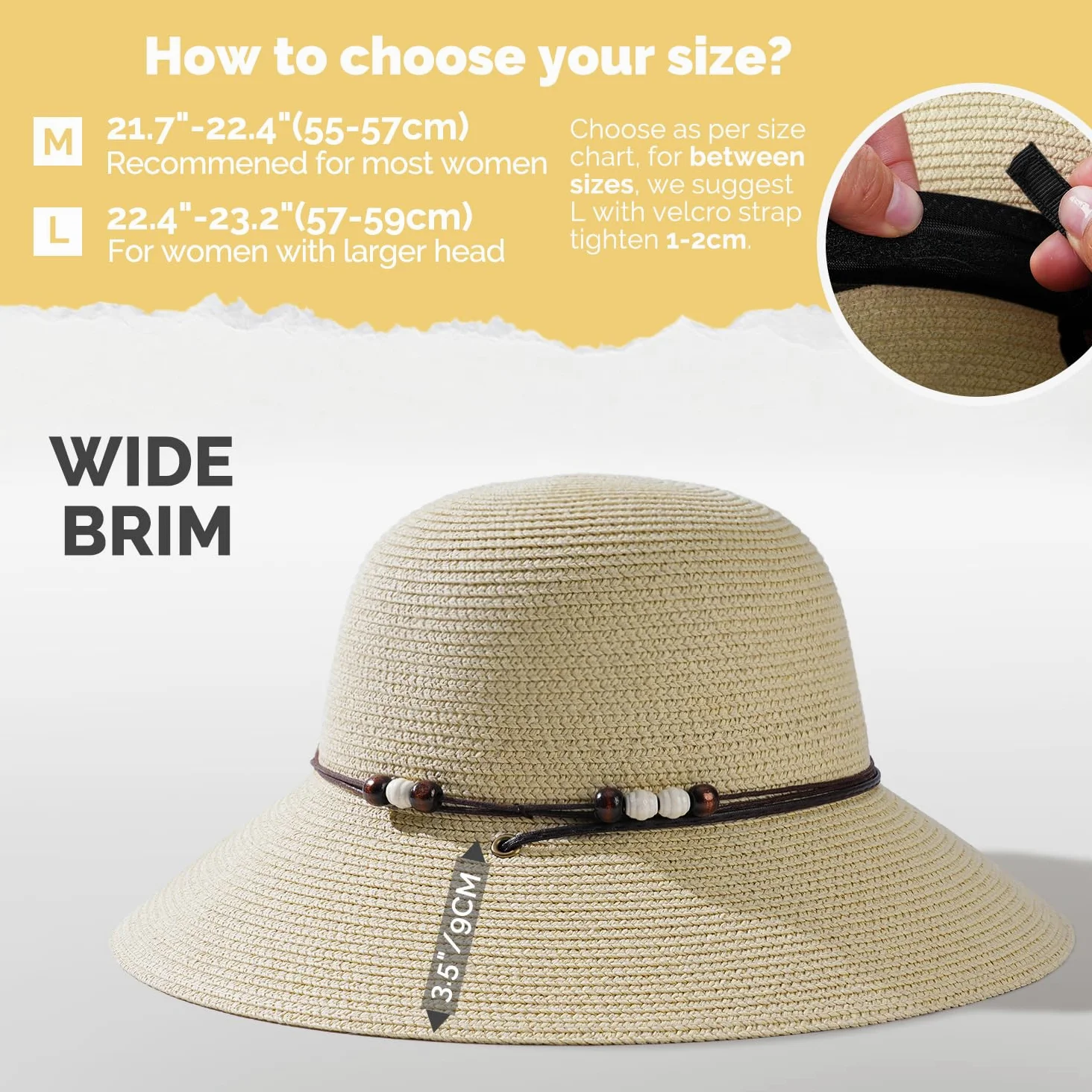 Creekstone Damska słomkowa czapka przeciwsłoneczna, ochrona przed promieniowaniem UV UPF 50+, lekka słomkowa czapka typu bucket hat, letnia podróż