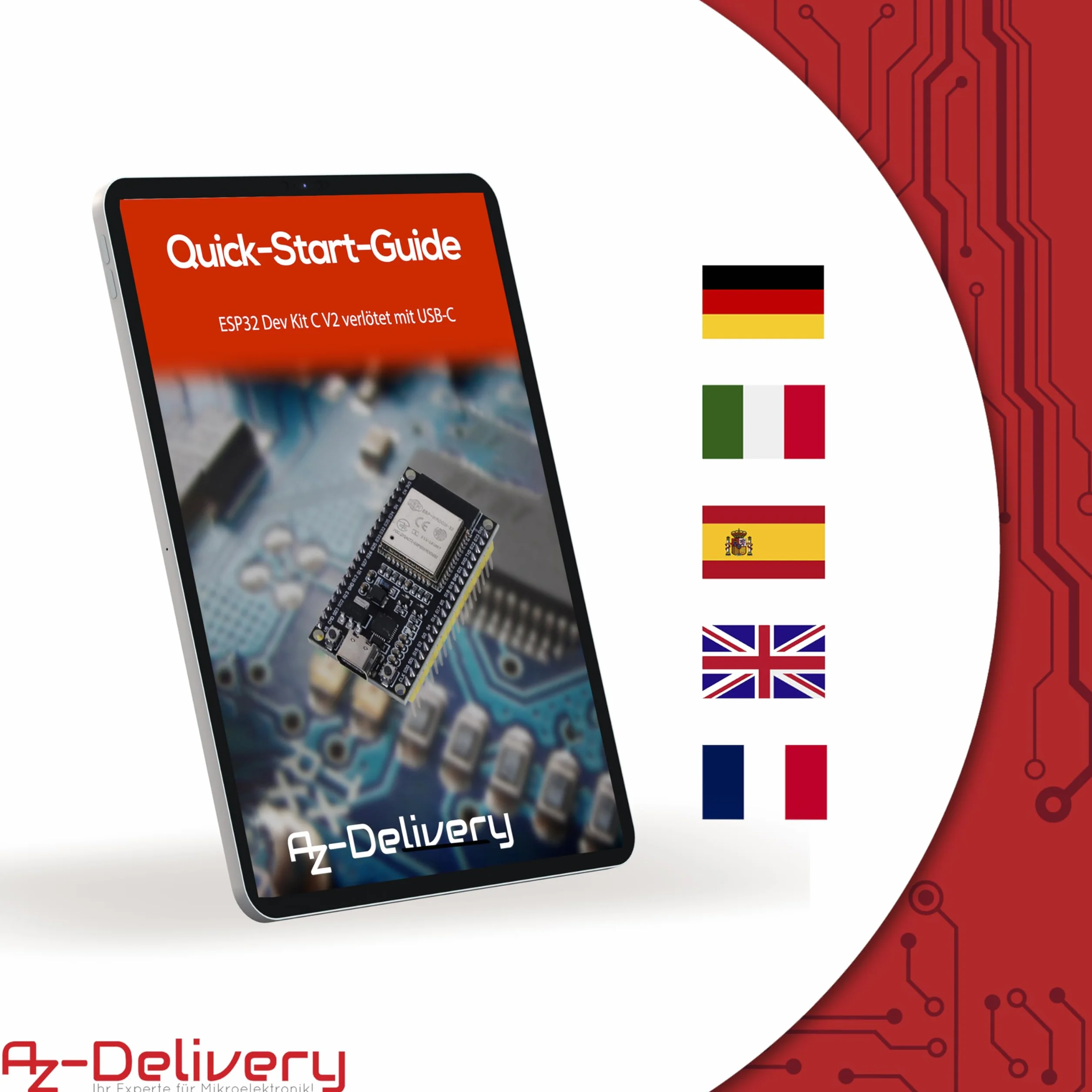 AZDelivery 1 x ESP32 NodeMCU Zestaw C Dev WLAN Moduł z CP2102 i portem USB-C | ESP32 WROOM 32 | Kompatybilny z Arduino i e-book w zestawie