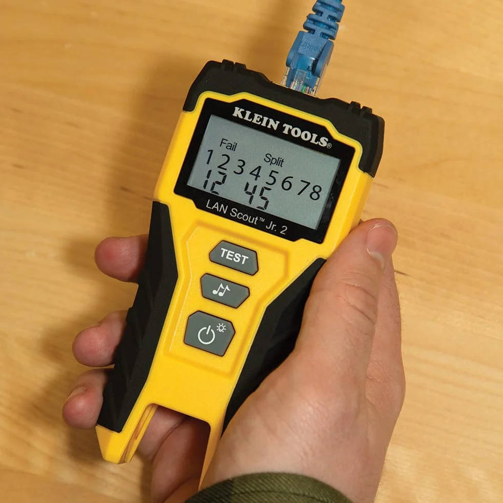 Klein Tools VDV526‑200E | V LAN Scout Jr. 2 tester kabli | do kabli sieciowych Cat 3-7 | test RJ45 i toner | LCD z podświetleniem tła | pilot zdalnego sterowania i baterie w zestawie | kompaktowa