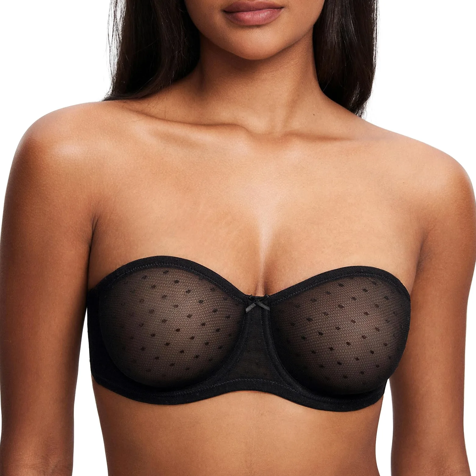 DOBREVA Damski biustonosz bez ramiączek z siateczką przezroczysty bez podszewki prześwitujące biustonosze z fiszbinami plus size