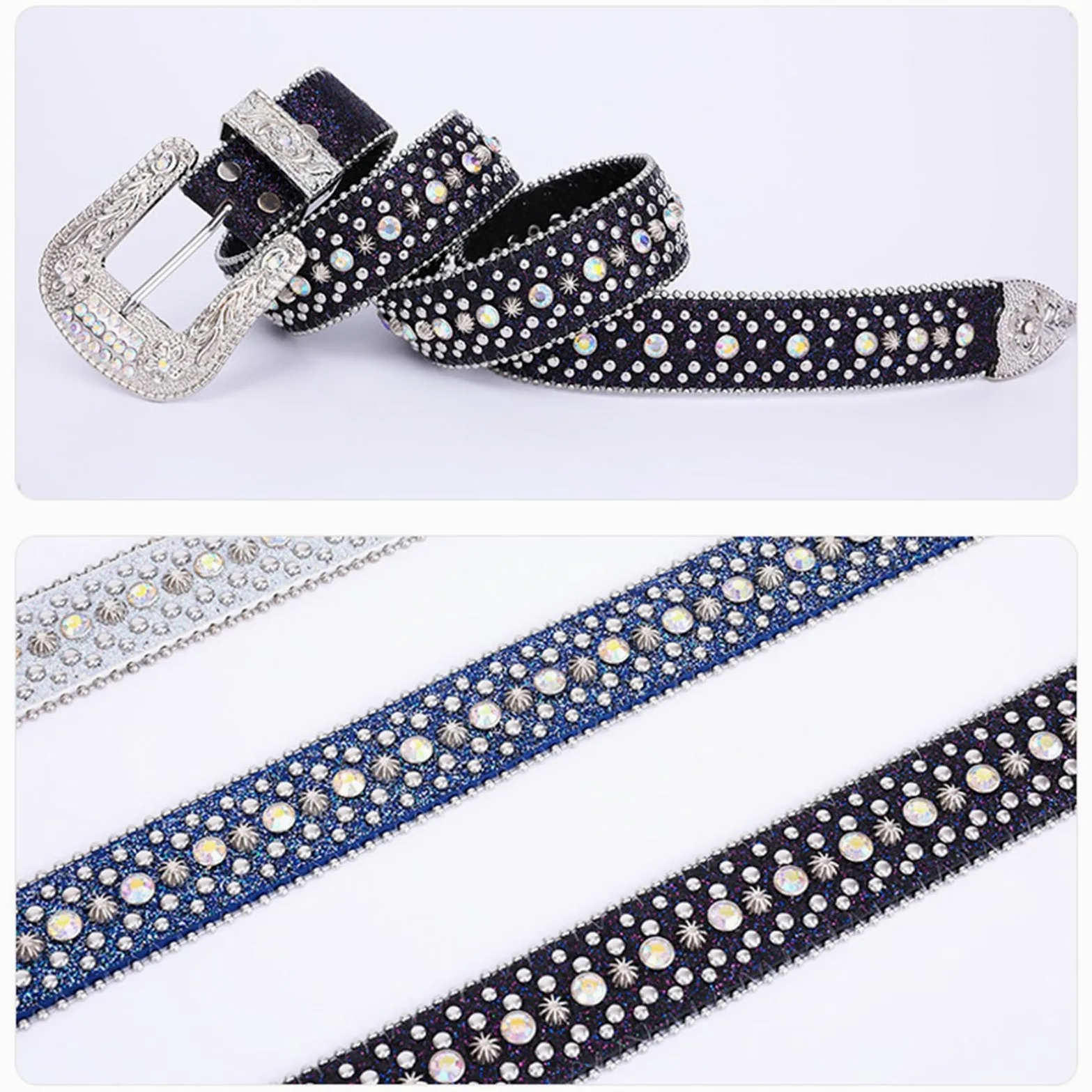Mężczyźni Kobiety Rhinestone Belt, Studded Rhinestone Belts, Western Studded Leather Belts, Y2K Leather Belt Western Cowgirl Cowboy Studded Diamond Belt for Jeans(E,105cm)