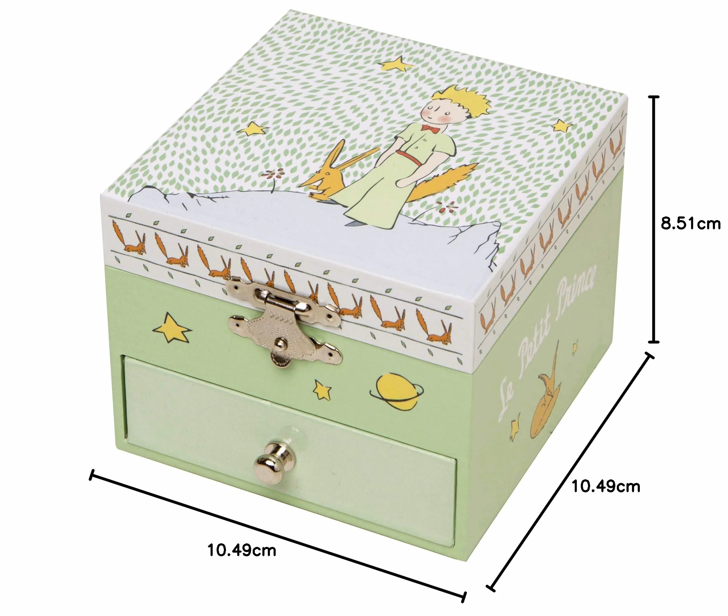 TROUSSELIER - Le Petit Prince. Saint Exupéry - Pudełko ze skarbami i biżuterią muzyczną - Idealny prezent dla dzieci - Świeci w nocy - Muzyka Walc d'Amelie Poulain - Colori Green