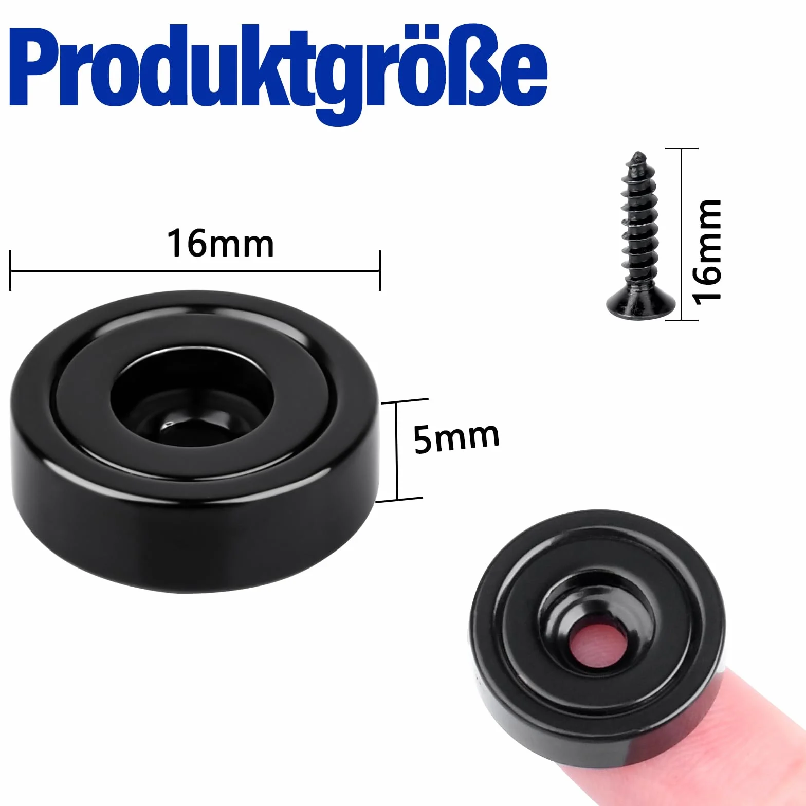 Magnesy neodymowe, bardzo mocne, czarne, 16 x 5 mm, z otworem i kapsułką, siła 8 kg, magnes z łbem wpuszczanym, ze śrubami, silne magnesy do kuchni, lodówki, łazienki, biura, magazynu, 10 sztuk