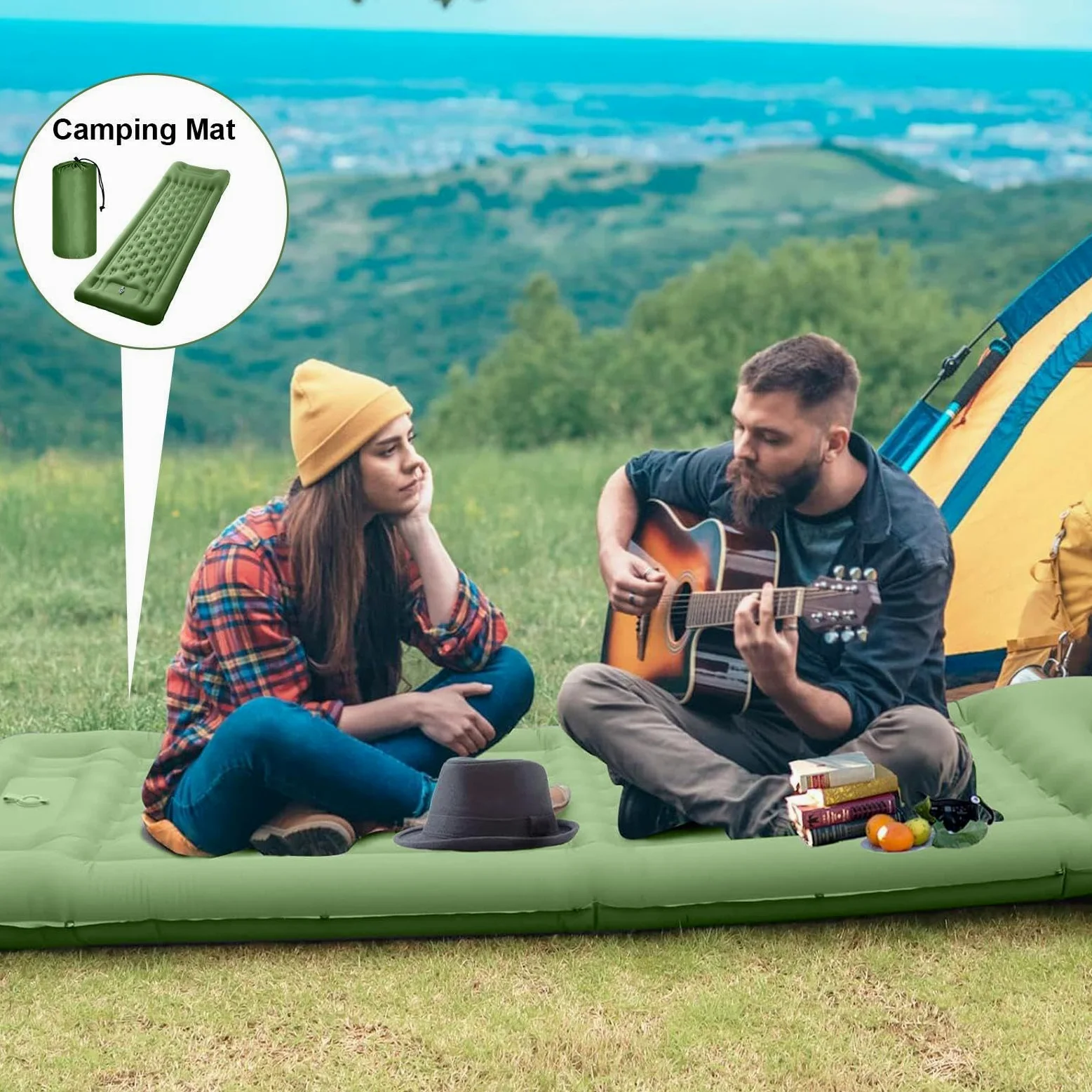 Materac Turystyczny Do Spania Na Camping Przenośny Materac O Grubości 11 | Podkład Do Spania Z Wbudowaną Pompą Nożną dla Dorosłych na Wędrówki Podróże Outdoor do Namiotu i Samochodu