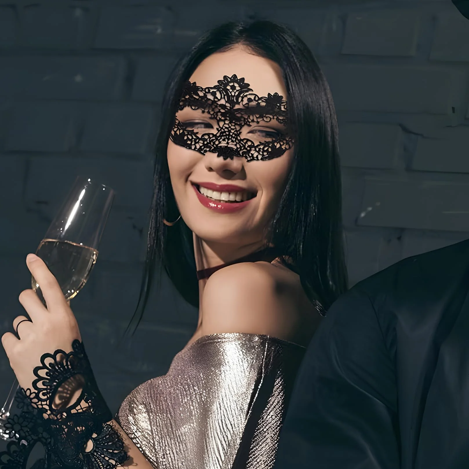 6 Sztukowe Maski Balu, Czarne Wenecjańskie Party Tkaniny, Damskie i Męskie Sexy Maski na Bal Maskowy, dla Kostiumowych Przyjęć