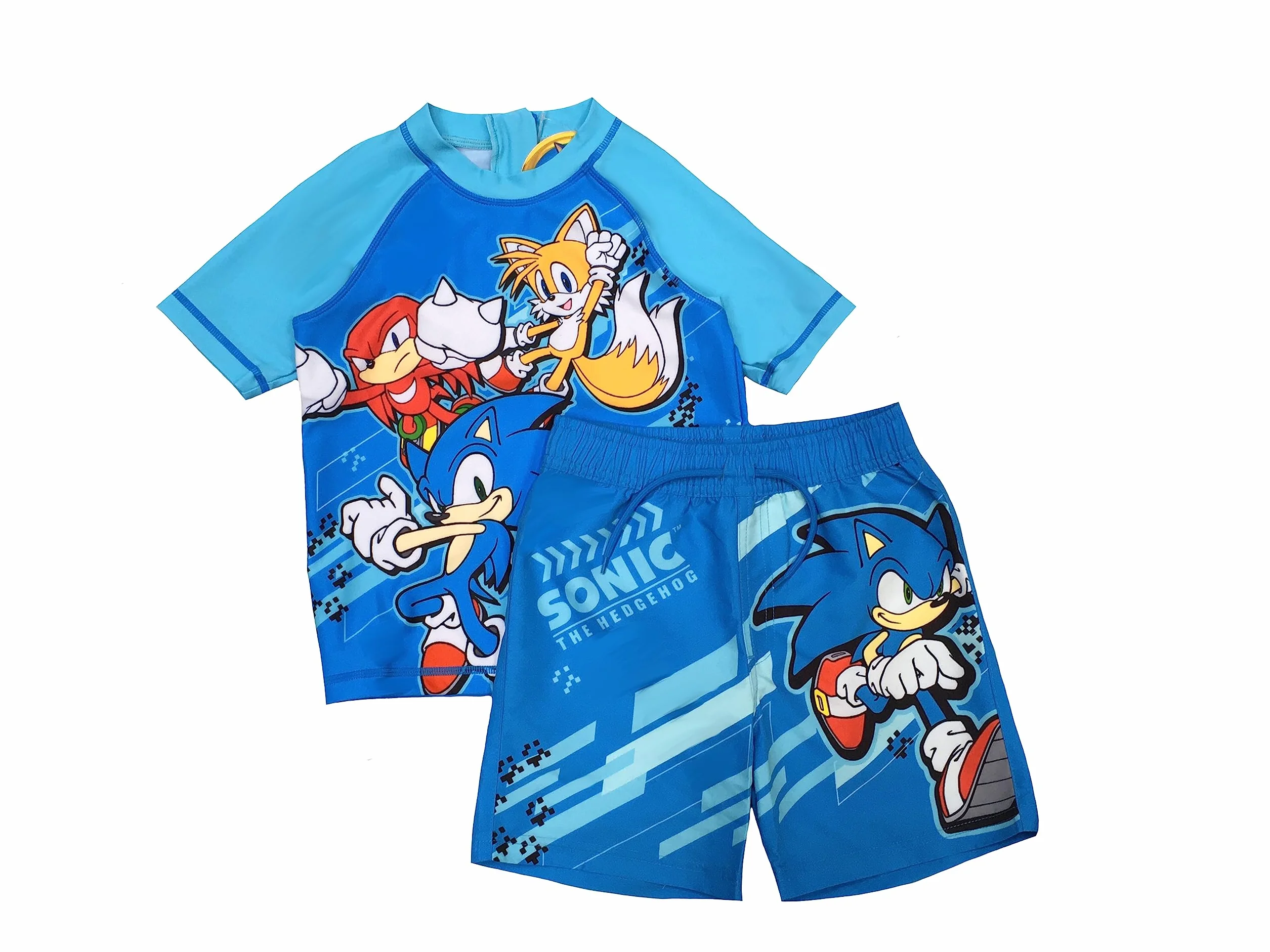 Sonic The Hedgehog, 2-częściowy zestaw kąpielowy dla chłopców, koszulka z krótkim rękawem i szorty, niebieski, wiek 2-12 lat