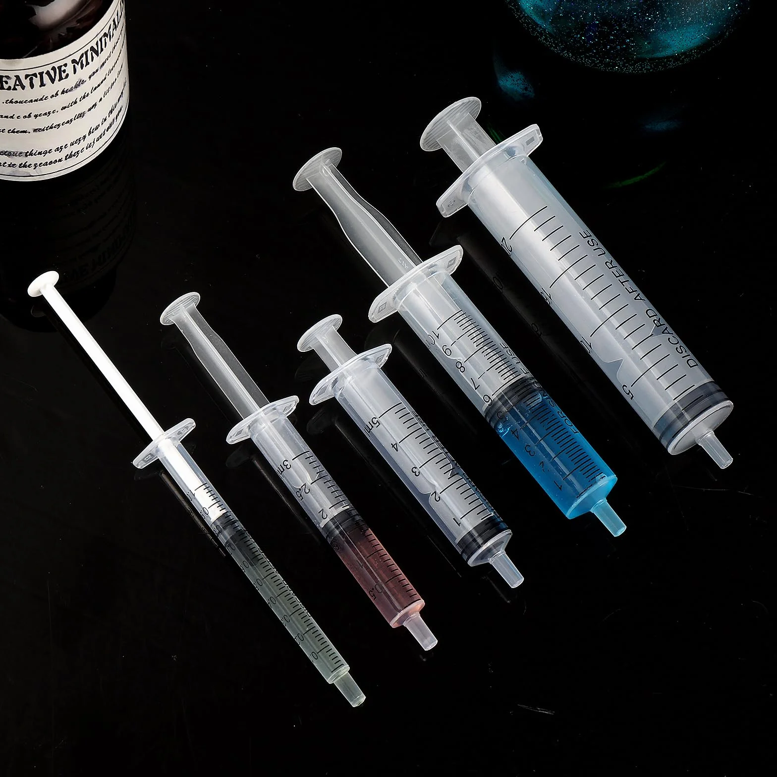 Amabro 5-częściowy zestaw strzykawek 1 ml, 3 ml, 5 ml, 10 ml, 20 ml, tworzywo sztuczne, strzykawki do płynów z pomiarem, do laboratoriów, karmienia zwierząt domowych, dozowania pokarmu, doustny