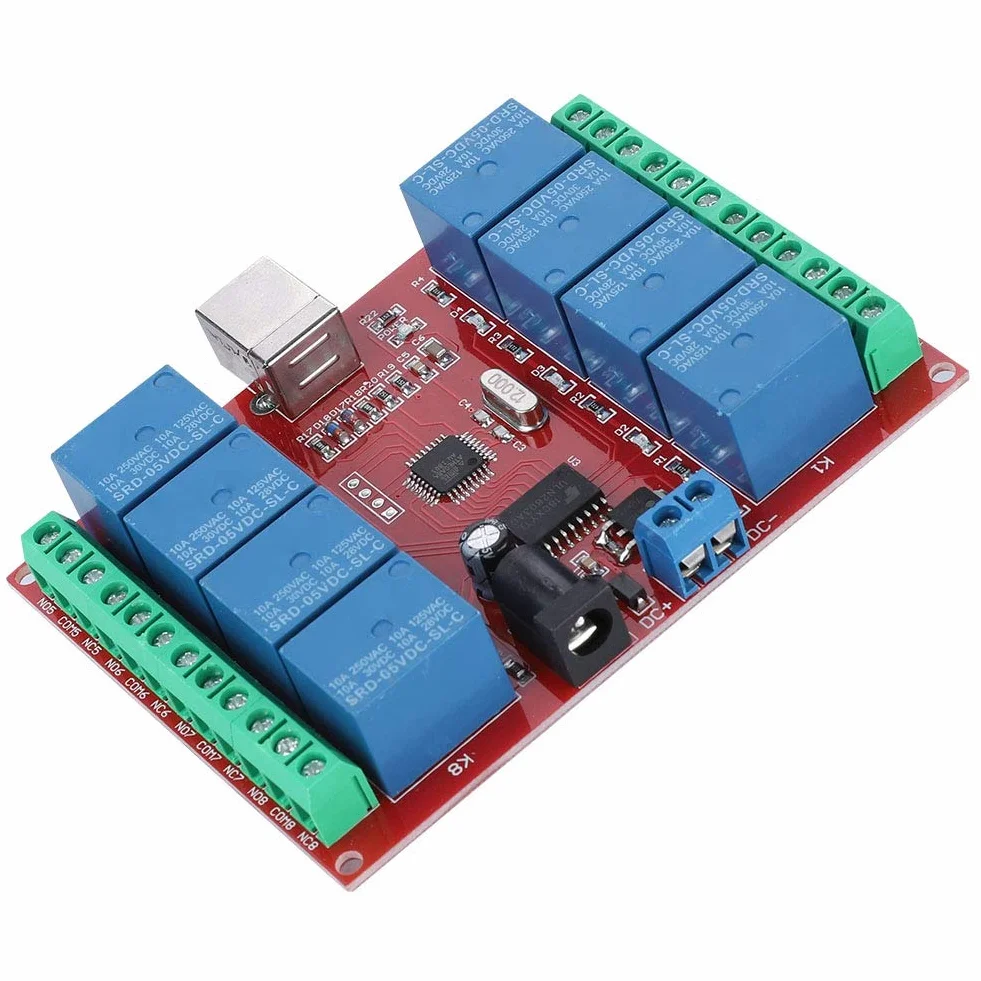 Moduł Przekaźnika 5 V, 8-kanałowy moduł Przekaźnika DC 5 V Komputer Moduł Przekaźnika Kontrolera Przełącznika USB, Kwadratowy moduł Przekaźnika USB o Wysokiej Wydajności PC Płyta