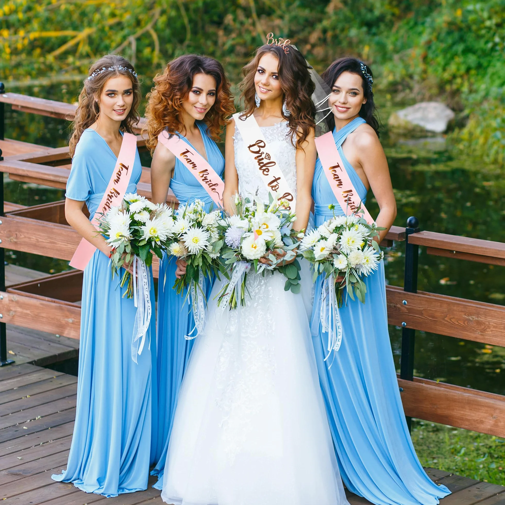 Akcesoria na wieczór panieński, zestaw 15 sztuk, szarfa i welon, tiara, zespół panny młodej, szarfa ślubna i tiara welon, akcesoria na wieczór panieński, dekoracje na wieczór panieński biały + różowy
