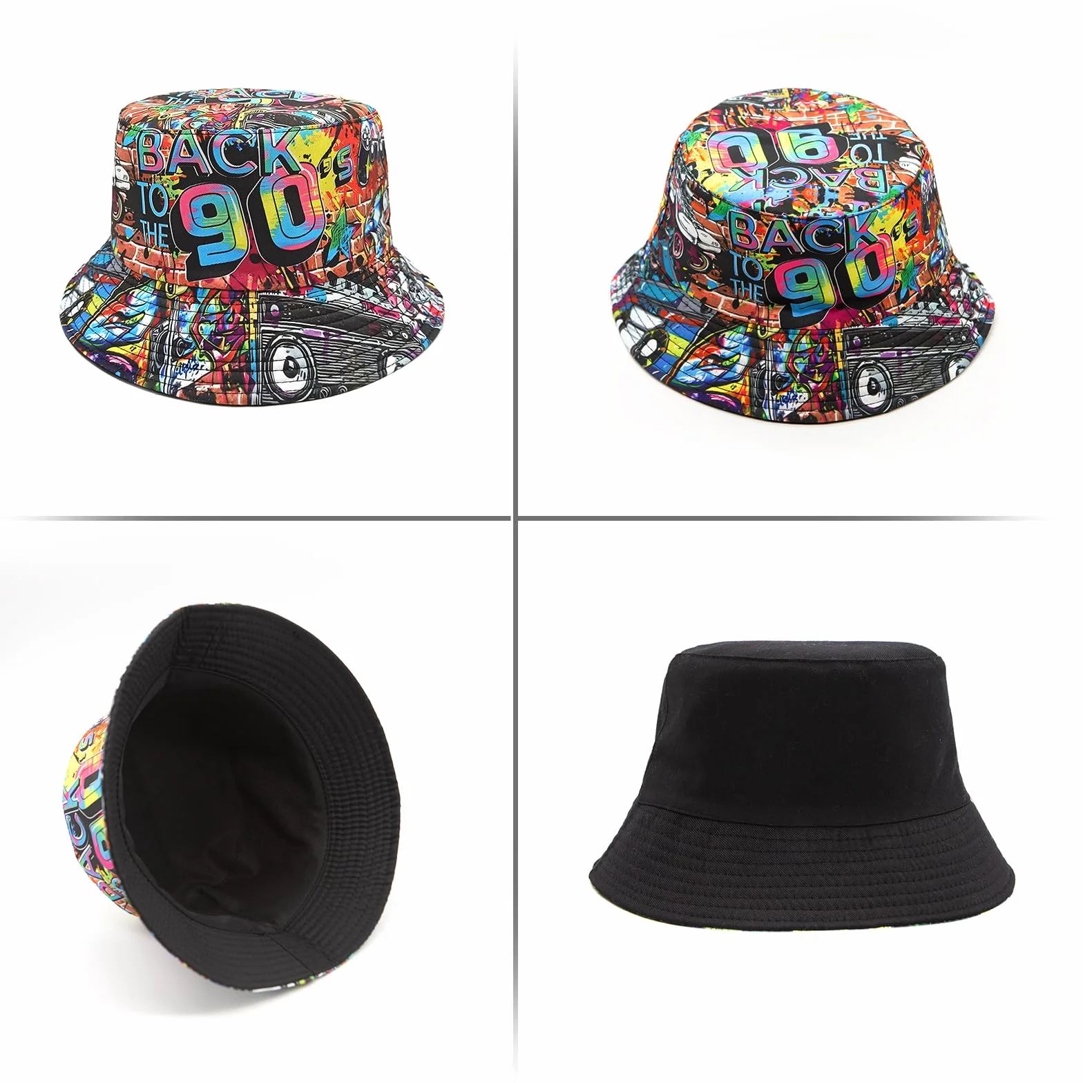 YAMEIZE Kapelusz typu bucket retro lata 80 dwustronny vintage dla kobiet mężczyzn nastolatków