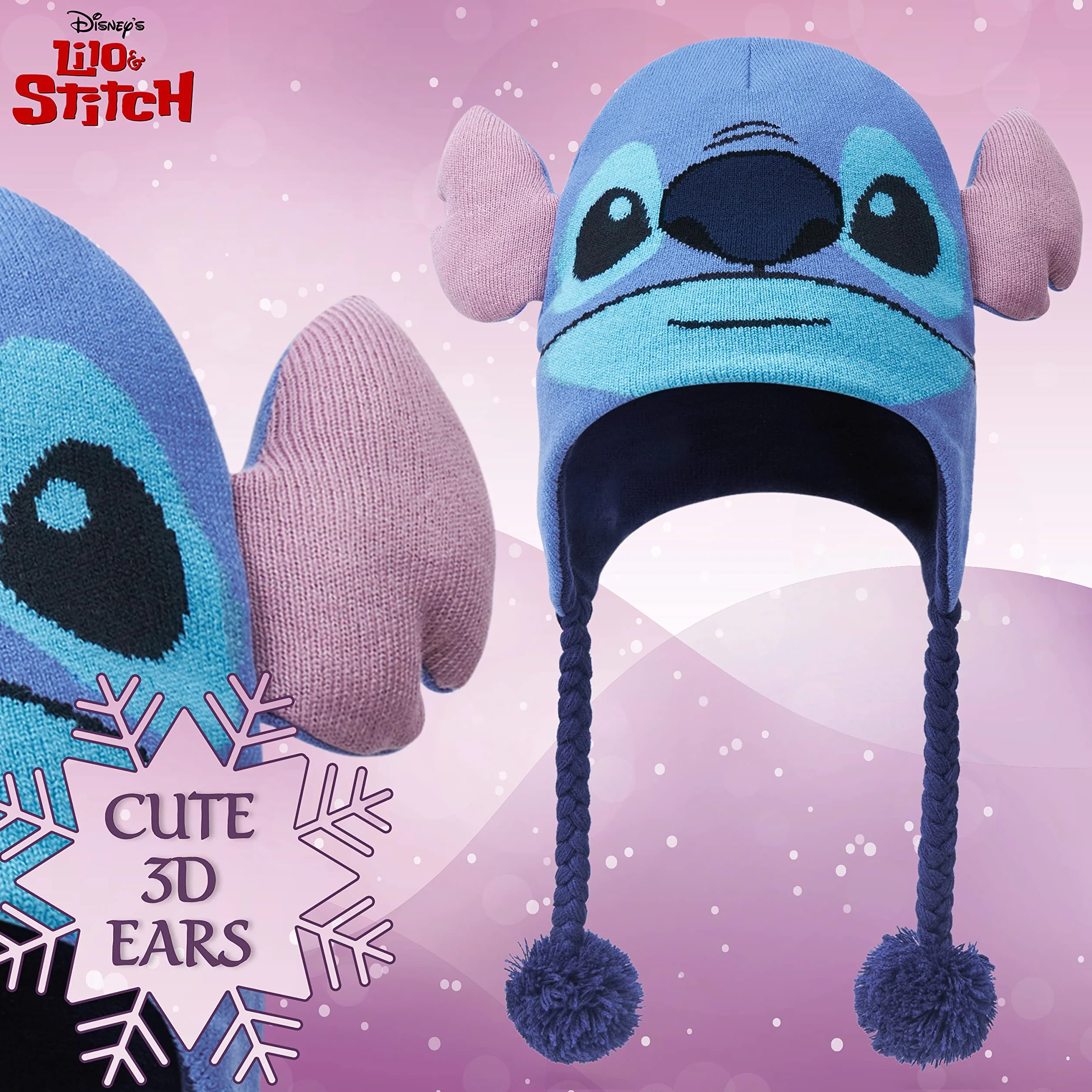 Disney Stitch czapka szalik zestaw z rękawiczkami dla dziewcząt