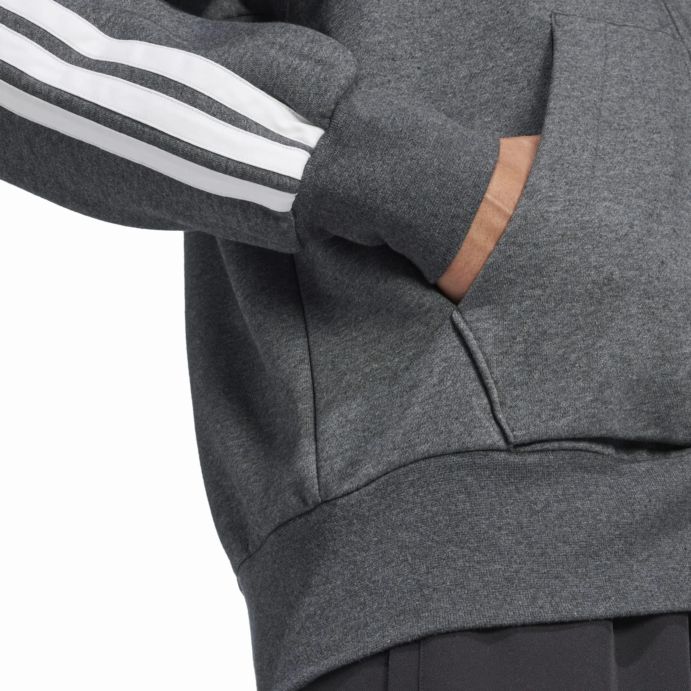 adidas Mezczyzni Essential Three Stripes Fleece Zipper Hoodie Sweatshirt, dark grey heather/black, S