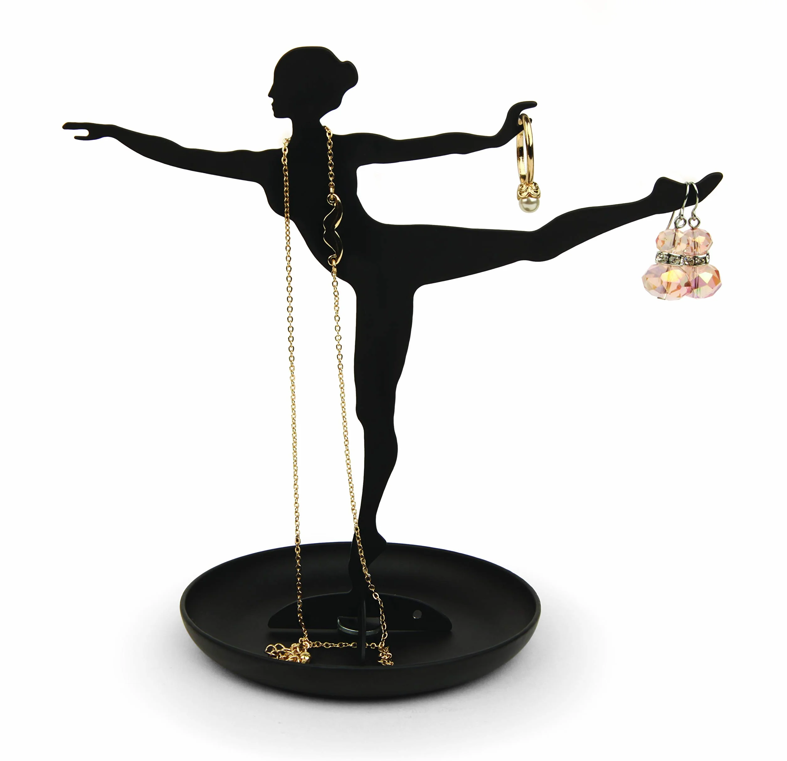 Kikkerland Stojak na biżuterię balerina, metal, czarny, 18 x 17,8 x 10,2 cm.