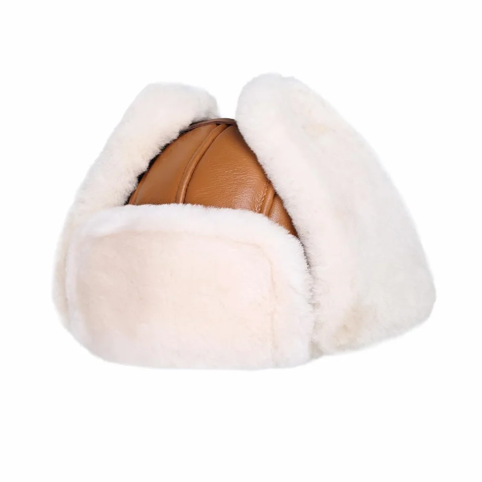 MGGMOKAY Czapka zimowa uniseks ze skóry jagnięcej, czapka Aviator, rosyjska czapka z futra zimowego Ushanka Trapper