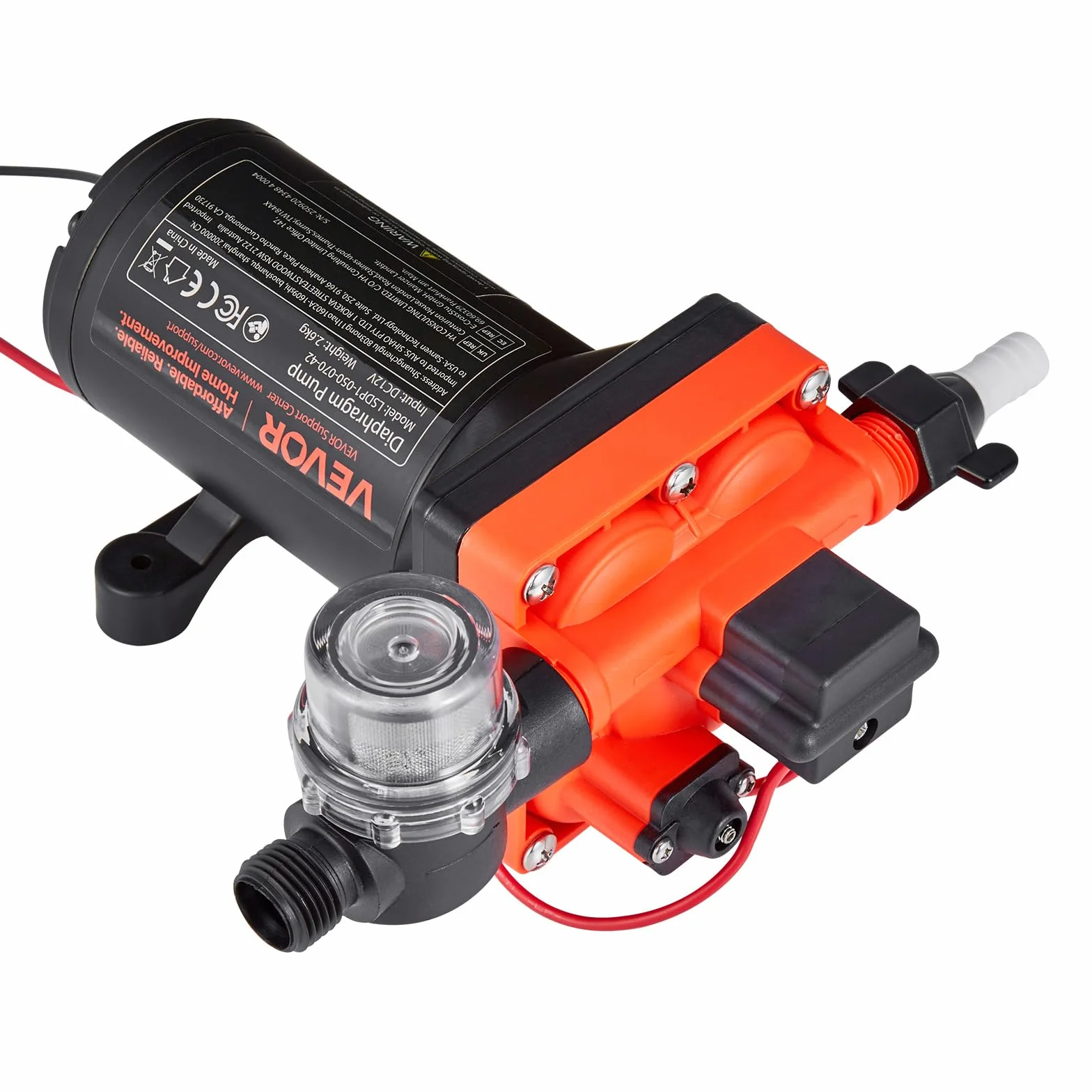 VEVOR Pompa membranowa, 12 V DC, 18,9 l/min, samozasysająca 4-komorowa pompa wodna z automatycznym przełącznikiem ciśnieniowym, ciśnienie 4,8 bar, do przyczep kempingowych, statków, jachtów, myjni