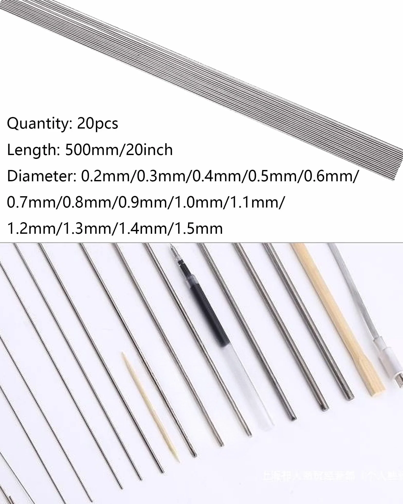 20 sztuk 304 stal szlachetna drut sprężynowy drut sztywny drut prosty 0,2-2 mm drut sprężynowy długość 50 cm prosty drut stalowy zestaw (0,2 mm)