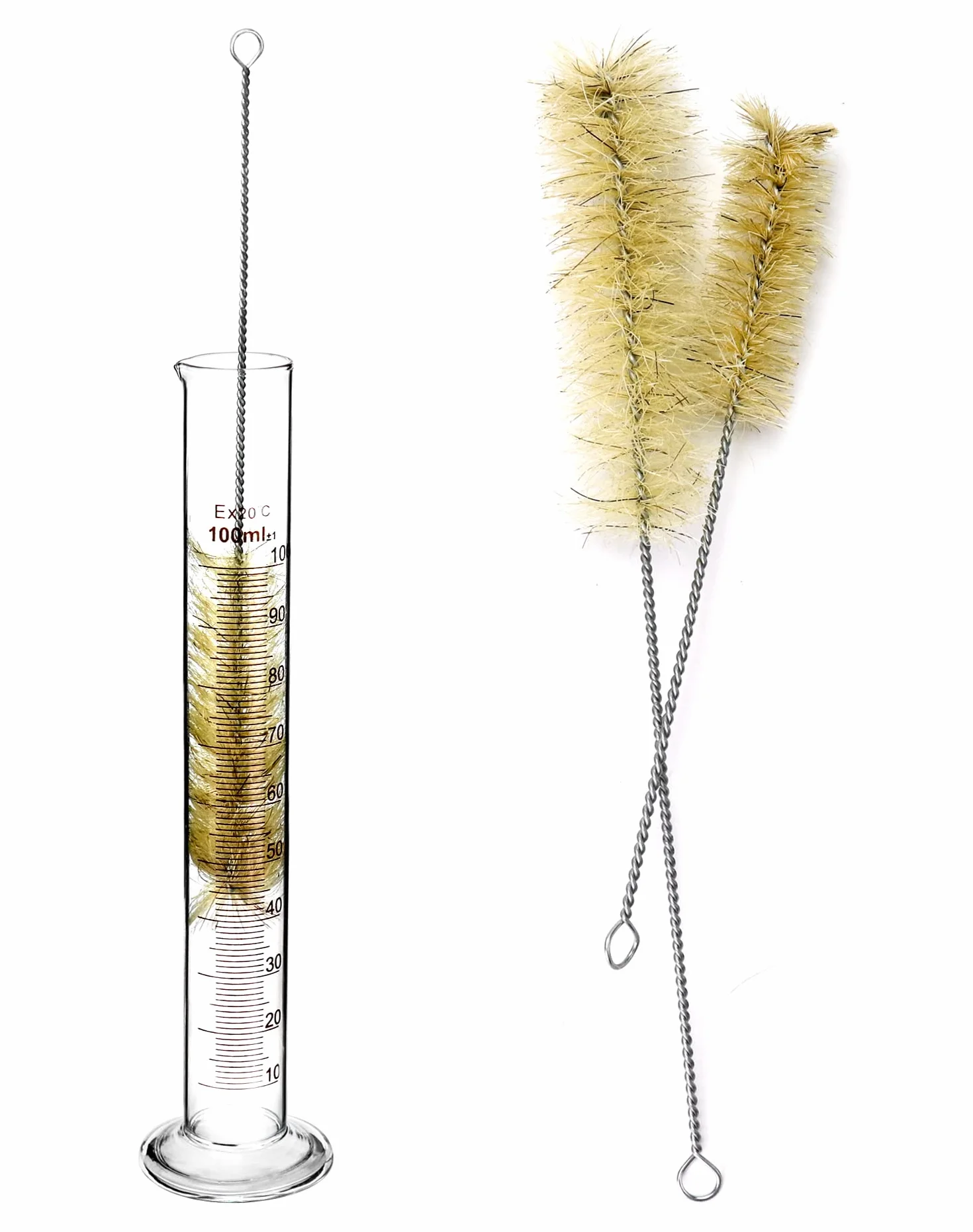 QWORK® 4 szt. Szklany cylinder z podziałką, 5 ml/10 ml/50 ml/100 ml, z 3 szt. szklanych pipet, 2 szt. Szczotka do probówek, 1 szt. Szklany pręt do mieszania