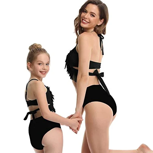 Rodzina Pasujące Sexy Czarne Bikini Set Swimsuit Kobiety Dziewczyny Stroje Kąpielowe Nowa Kobieta Pływanie Kostiumy Kąpi